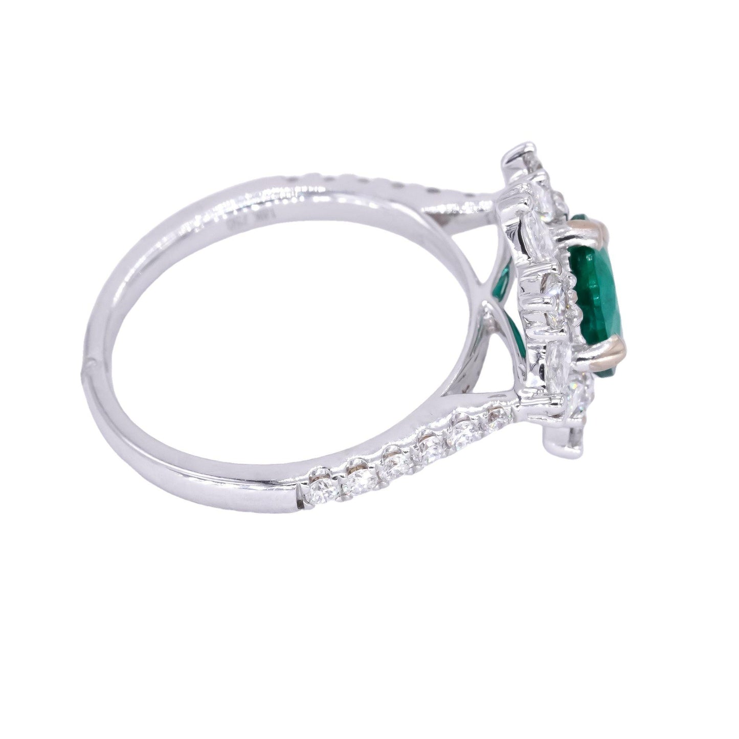 18k White Gold 2.28CT VS Diamond & Emerald Sunburst Ring size 6.75