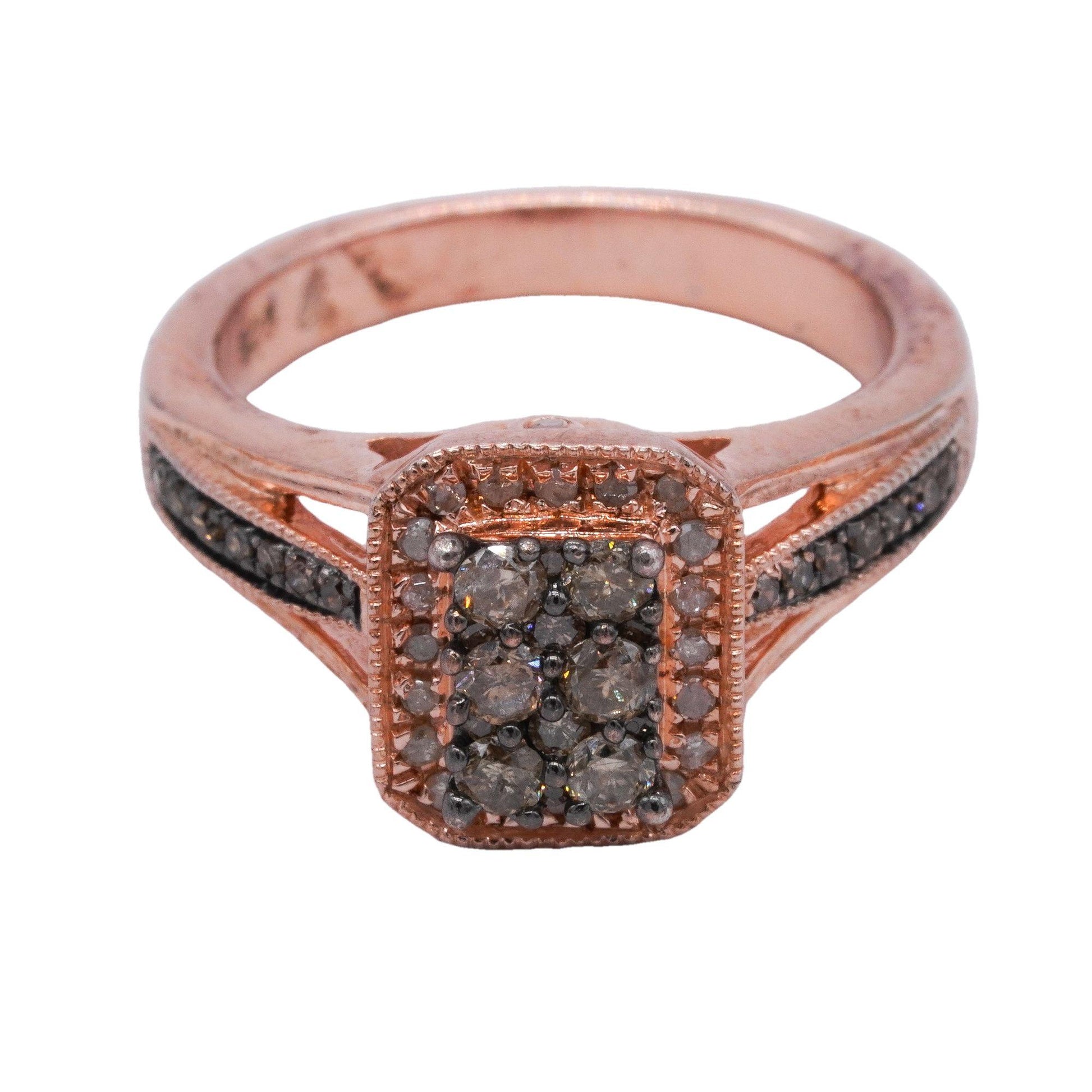 Sterling Silver Rose Gold Plated Jewelry 1.40CT Brown Diamond Ring size 6