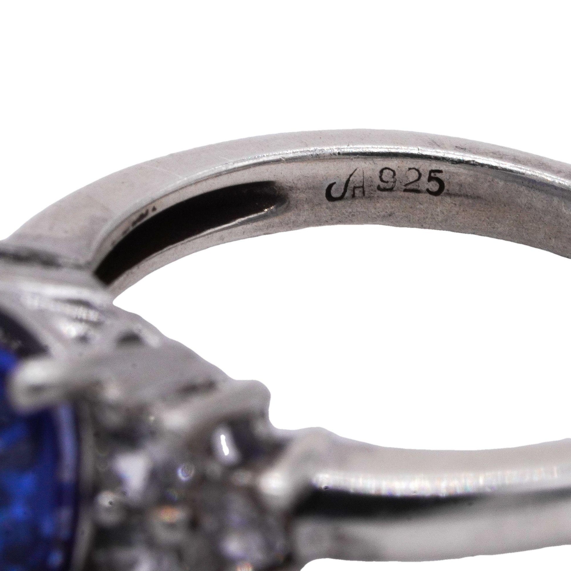 Sterling Silver 1.30CT Synthetic Blue Stone and CZ Cocktail Ring size 5