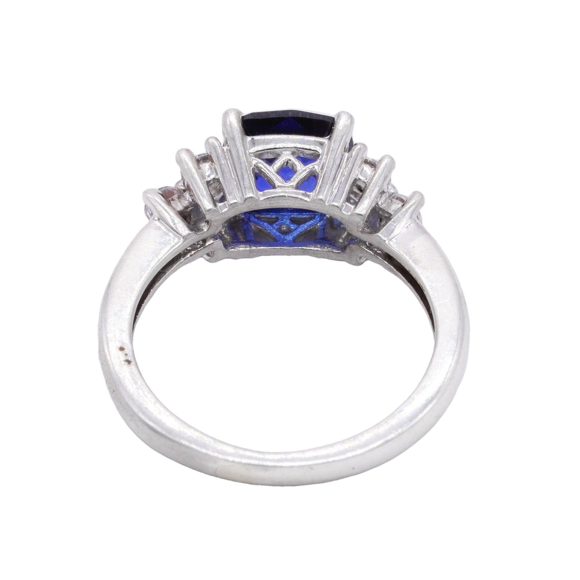 Sterling Silver 1.30CT Synthetic Blue Stone and CZ Cocktail Ring size 5