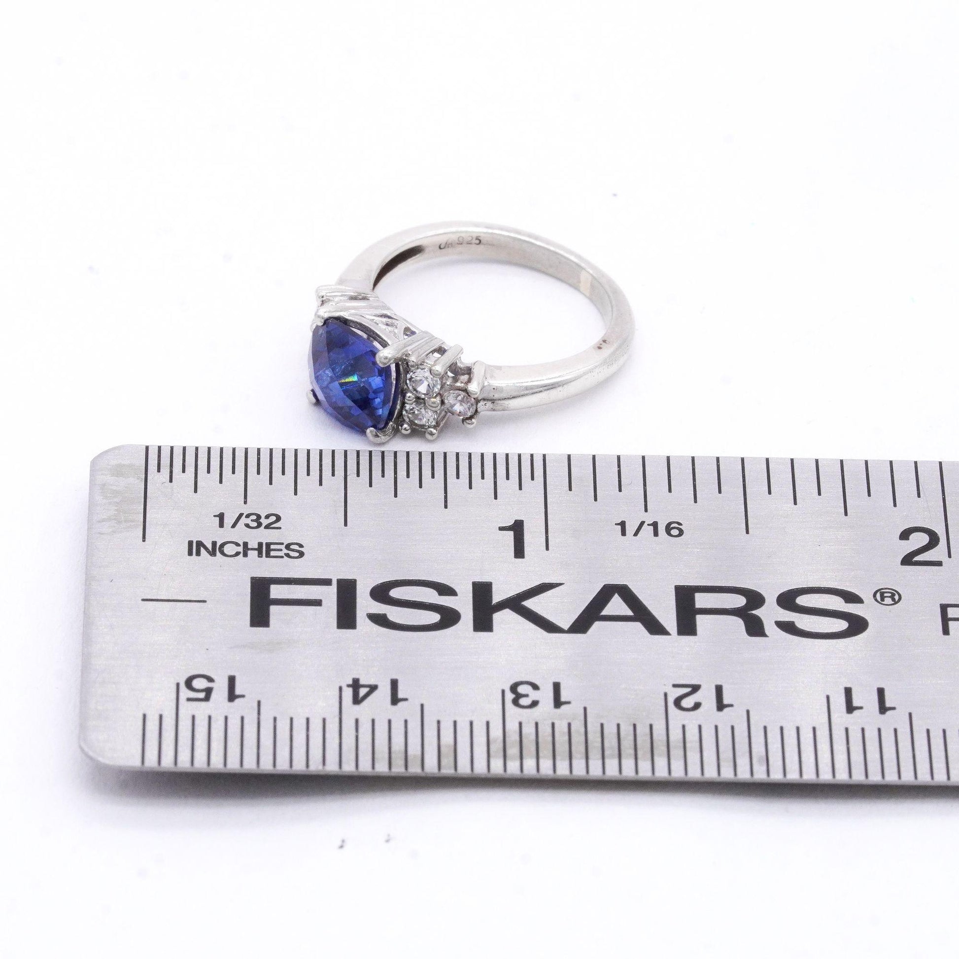 Sterling Silver 1.30CT Synthetic Blue Stone and CZ Cocktail Ring size 5