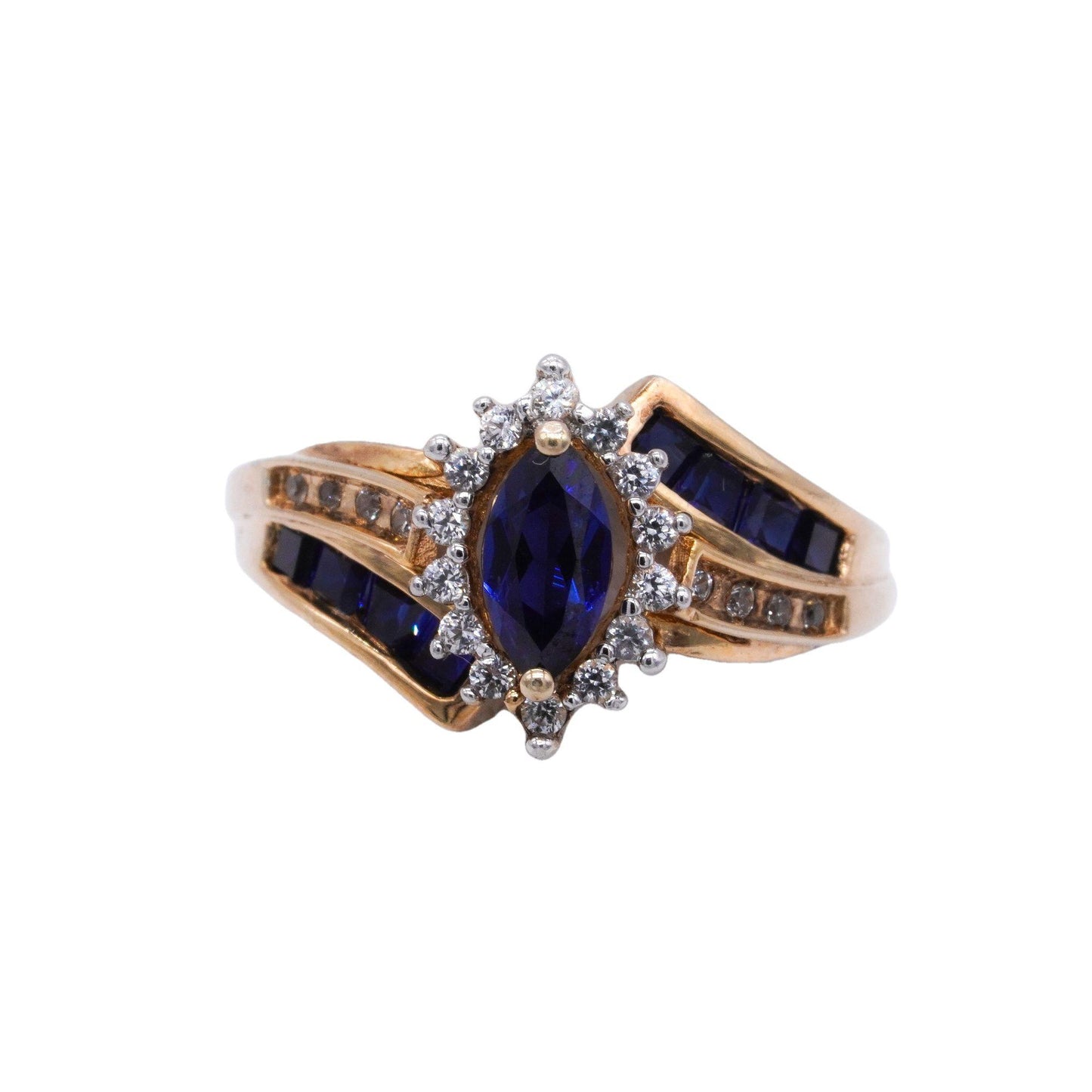 Sterling Silver Gold Plated 1.10CT Synthetic Sapphire and CZ Ring size 5.25