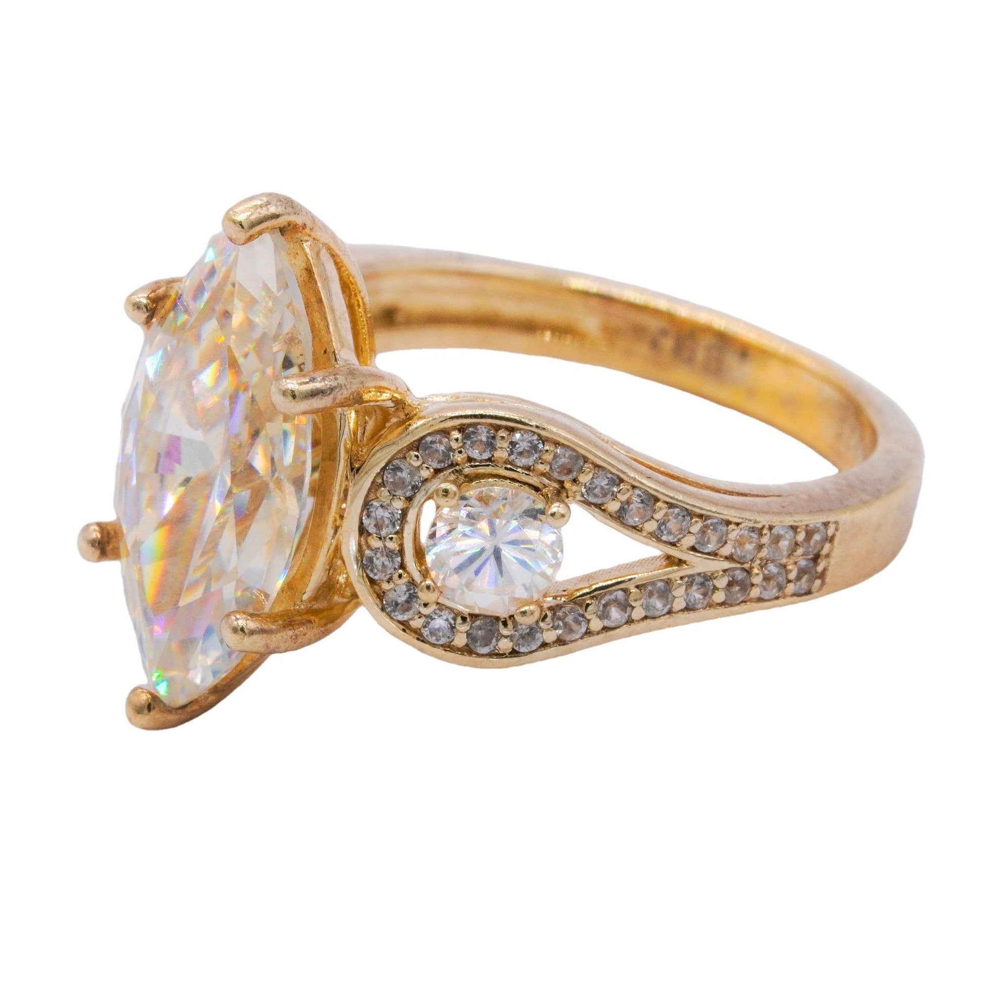 Sterling Silver Gold Plated Jewelry 3.40CT Cubic Zirconia Cocktail Ring 5