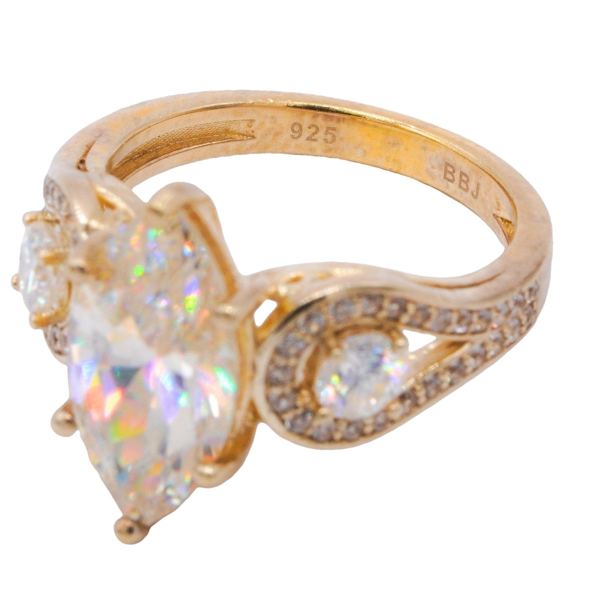 Sterling Silver Gold Plated Jewelry 3.40CT Cubic Zirconia Cocktail Ring 5