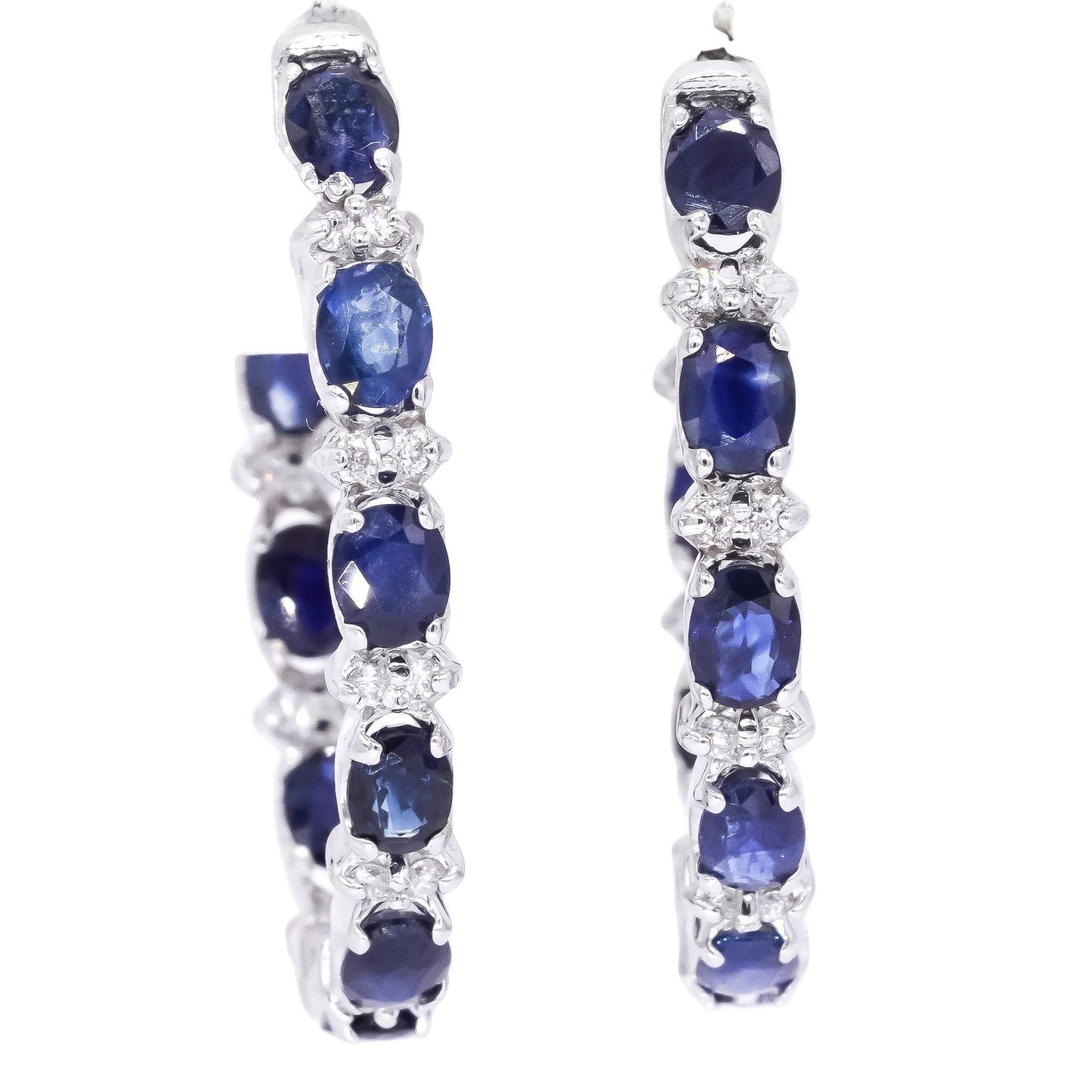 14k White Gold 4.16CT Diamond & Sapphire In & Out Hoop Earrings