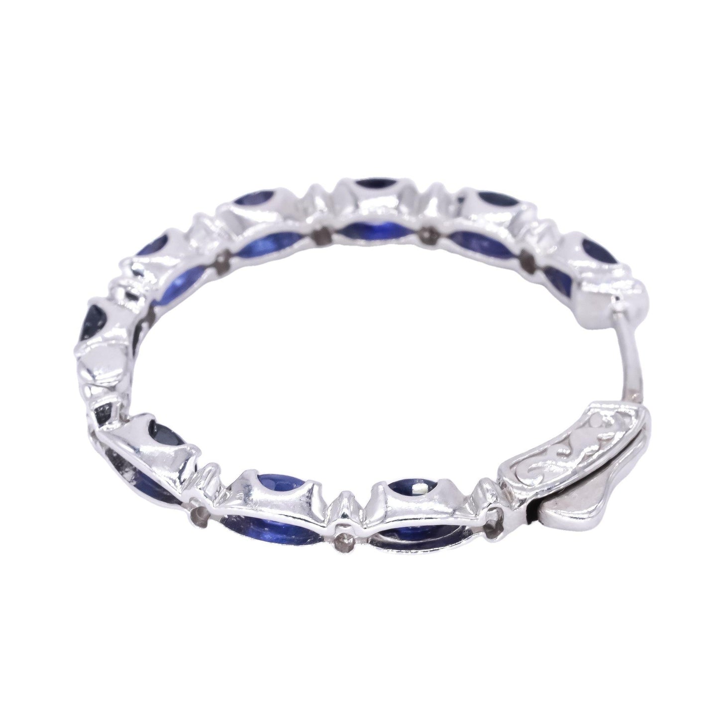 14k White Gold 4.16CT Diamond & Sapphire In & Out Hoop Earrings