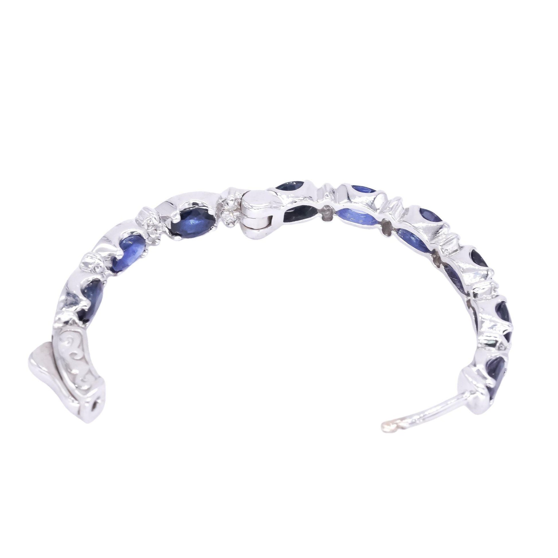 14k White Gold 4.16CT Diamond & Sapphire In & Out Hoop Earrings