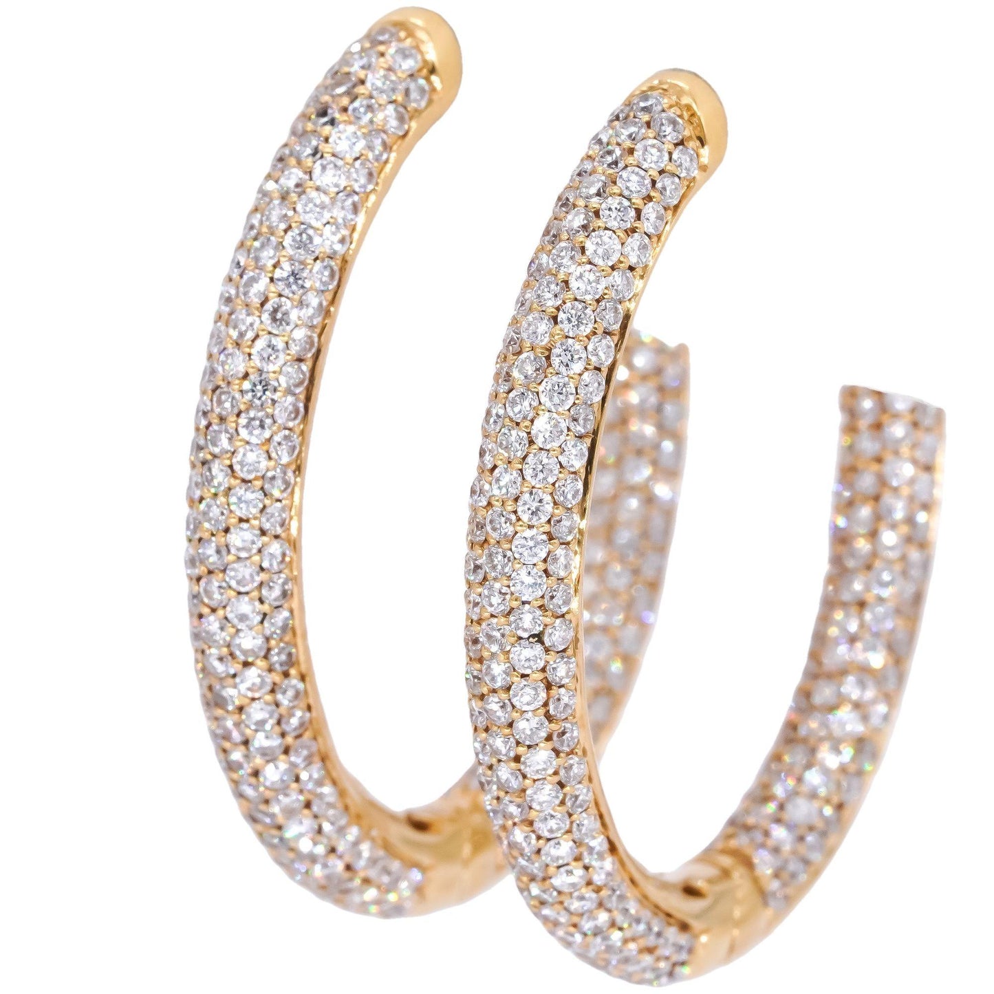 18k Yellow Gold Jewelry 6.0CT VS Diamond In & Out Hoop Earrings