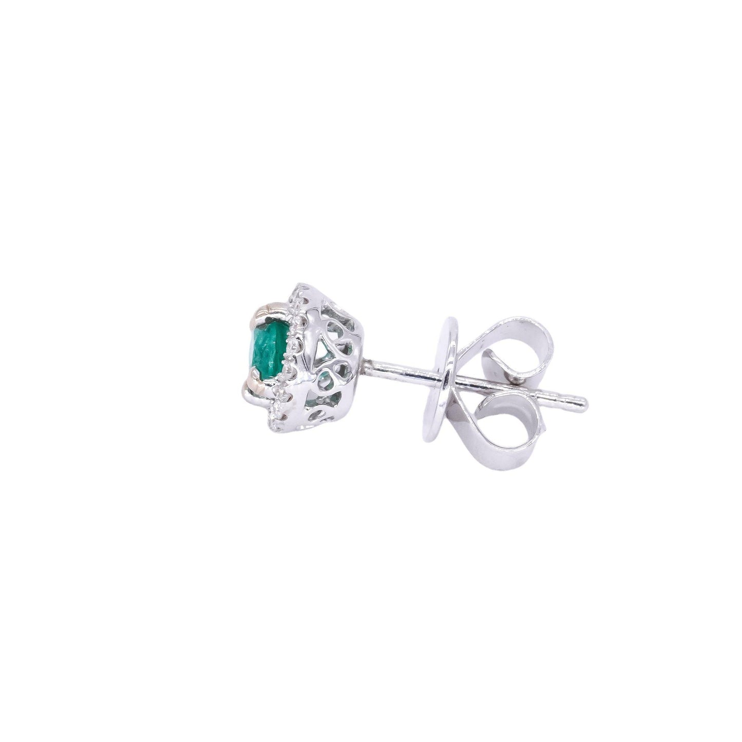 18k White Gold Jewelry 0.70CT VS Diamond & Emerald Halo Stud Earrings