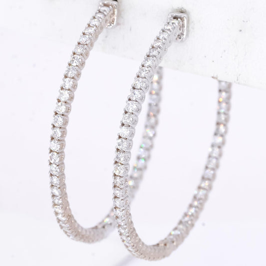 14k White Gold Jewelry 2.08CT VS Diamond In & Out Hoop Earrings