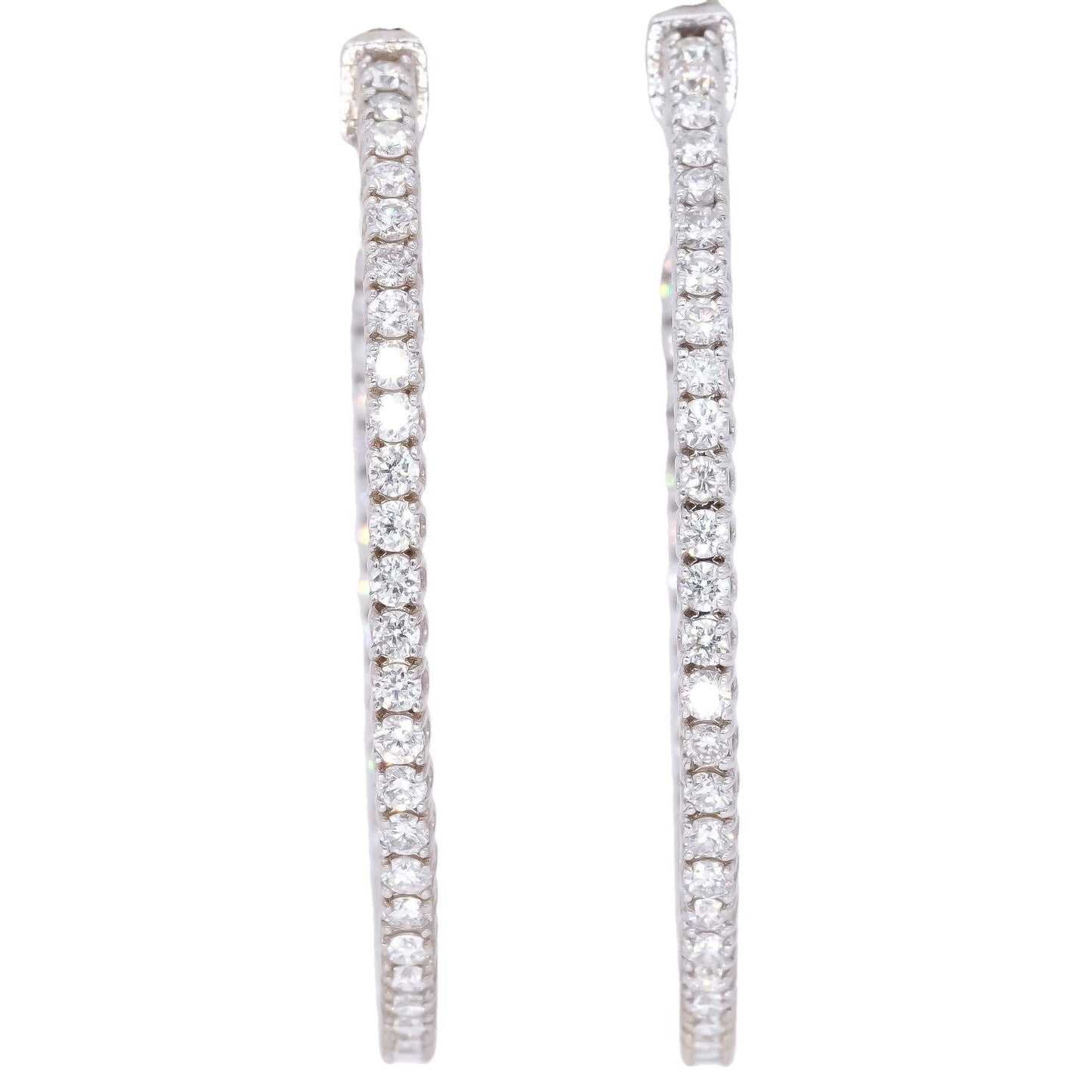 14k White Gold Jewelry 2.08CT VS Diamond In & Out Hoop Earrings