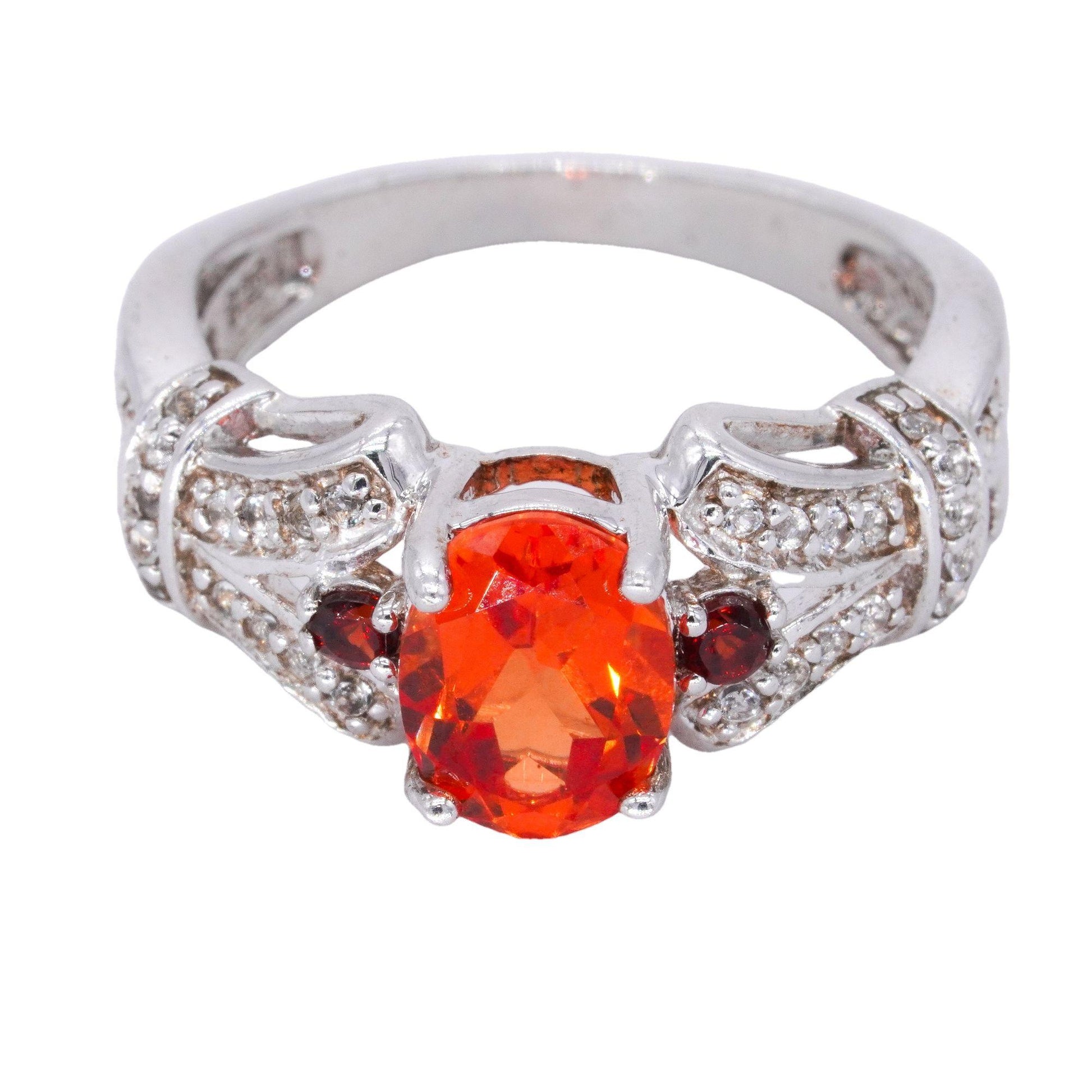 Sterling Silver Jewelry 1.0CT Citrine and CZ Cocktail Ring size 6