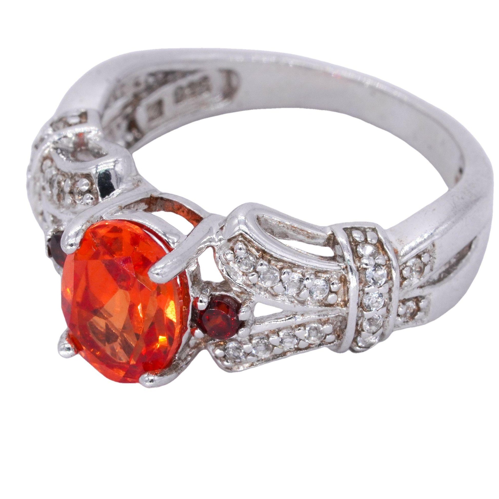 Sterling Silver Jewelry 1.0CT Citrine and CZ Cocktail Ring size 6