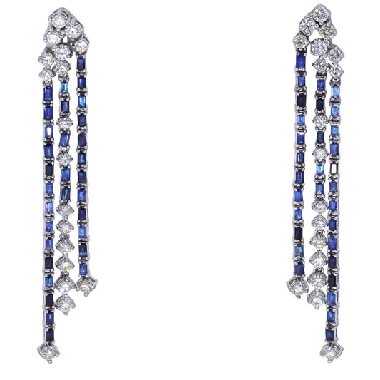 14k White Gold 5.90CT VS Diamond & Sapphire Drop Dangle Earrings