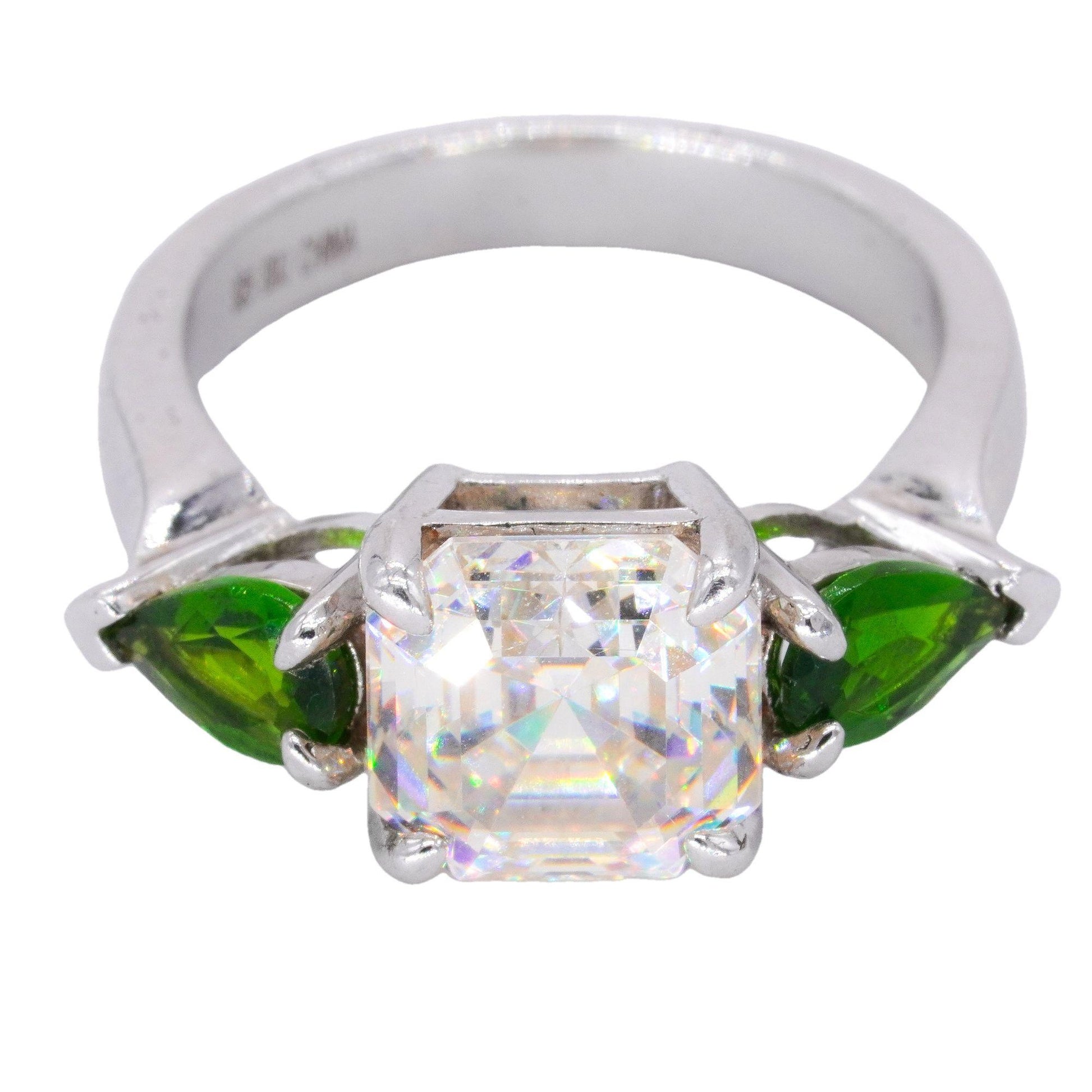 Sterling Silver Jewelry 5.0CT Synthetic Green Amethyst and CZ Ring size 5.25