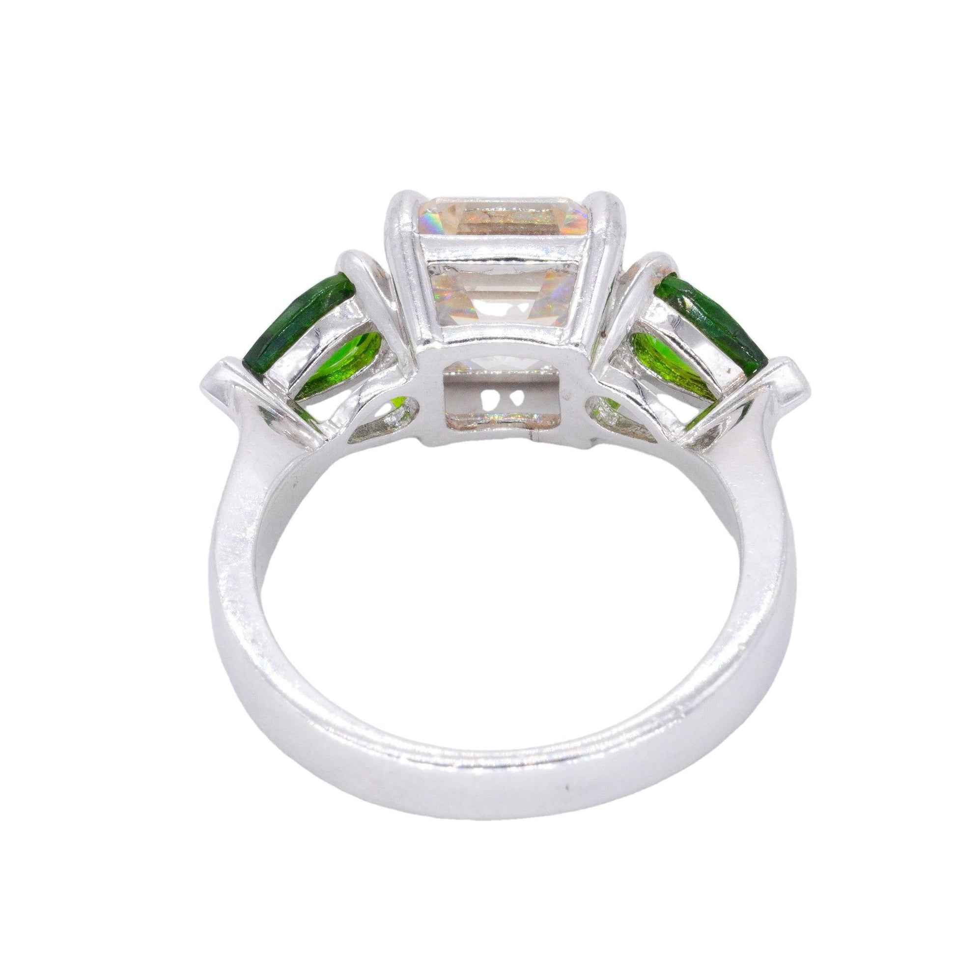 Sterling Silver Jewelry 5.0CT Synthetic Green Amethyst and CZ Ring size 5.25