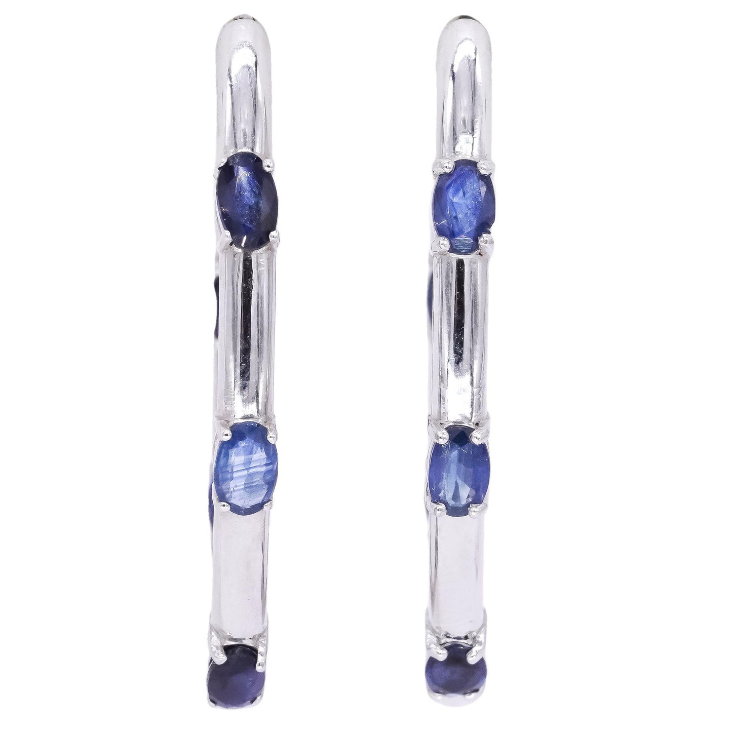 14k White Gold 4.01ct Sapphire In & Out Hoop Earrings