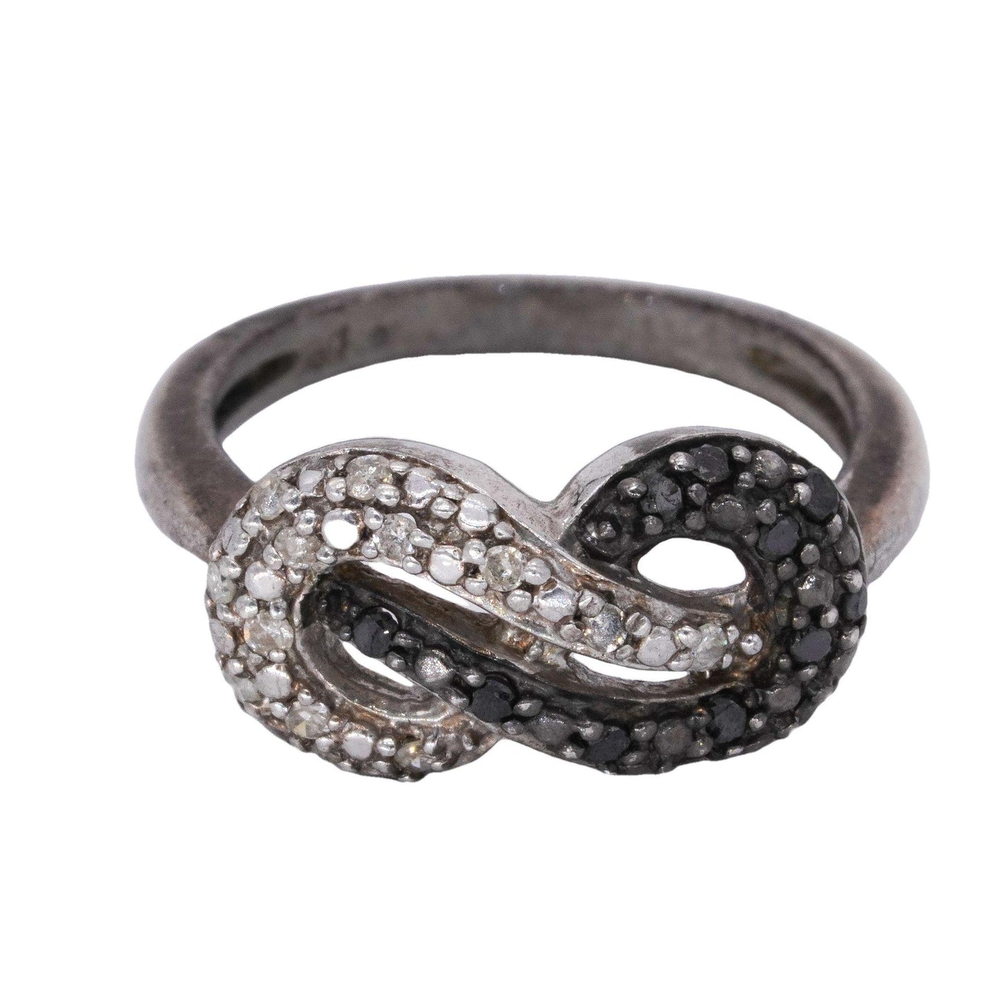 Sterling Silver Jewelry .50CT White and Black Diamond Infinity Ring size 2.75