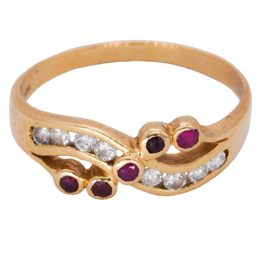 14k Yellow Gold 0.31CT Diamond and Ruby Crossover Band Ring Size 7.5