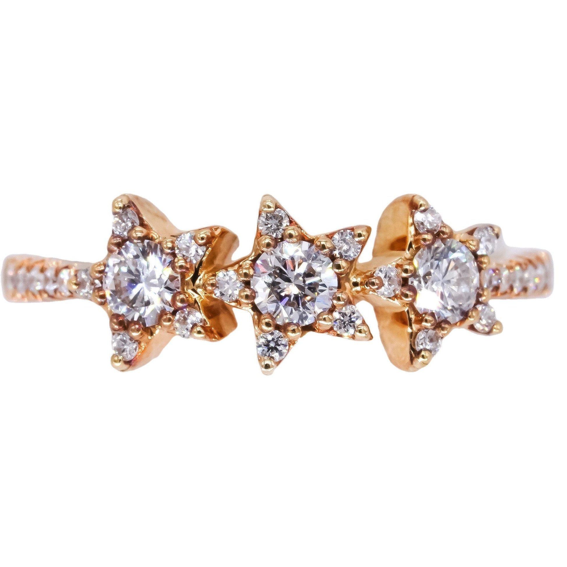 18k Yellow Gold 0.52CT VS Diamond Stars Band Ring size 6.5