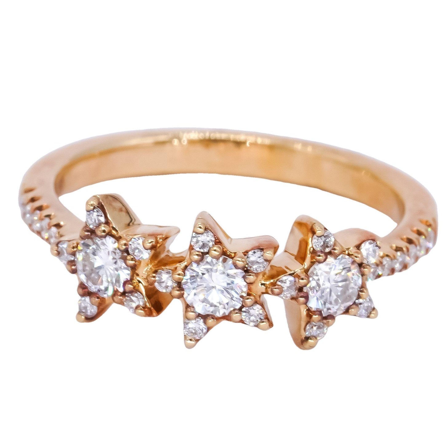 18k Yellow Gold 0.52CT VS Diamond Stars Band Ring size 6.5