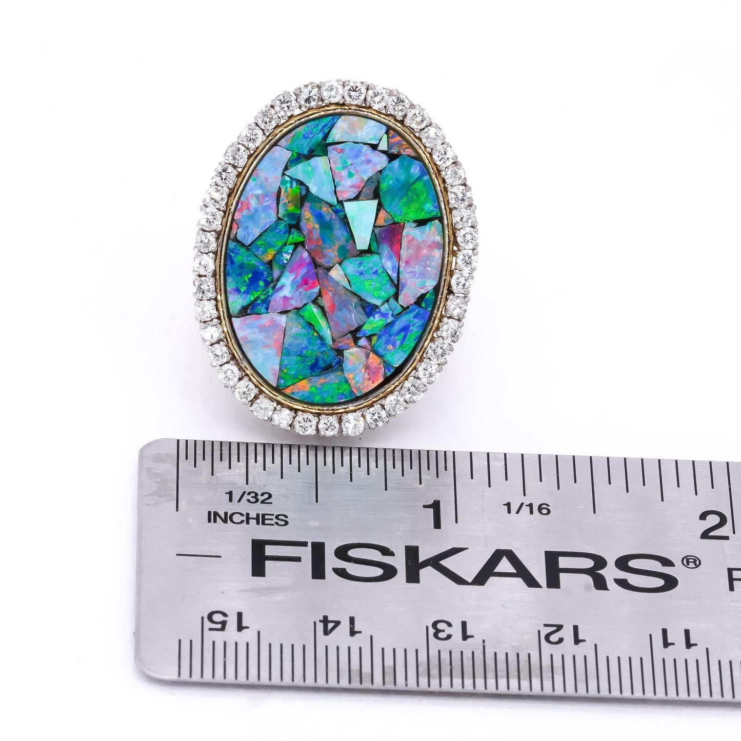 14k White and Yellow Gold 1.50CT VS Diamond and Opal Mosaic Halo Ring size 6.5