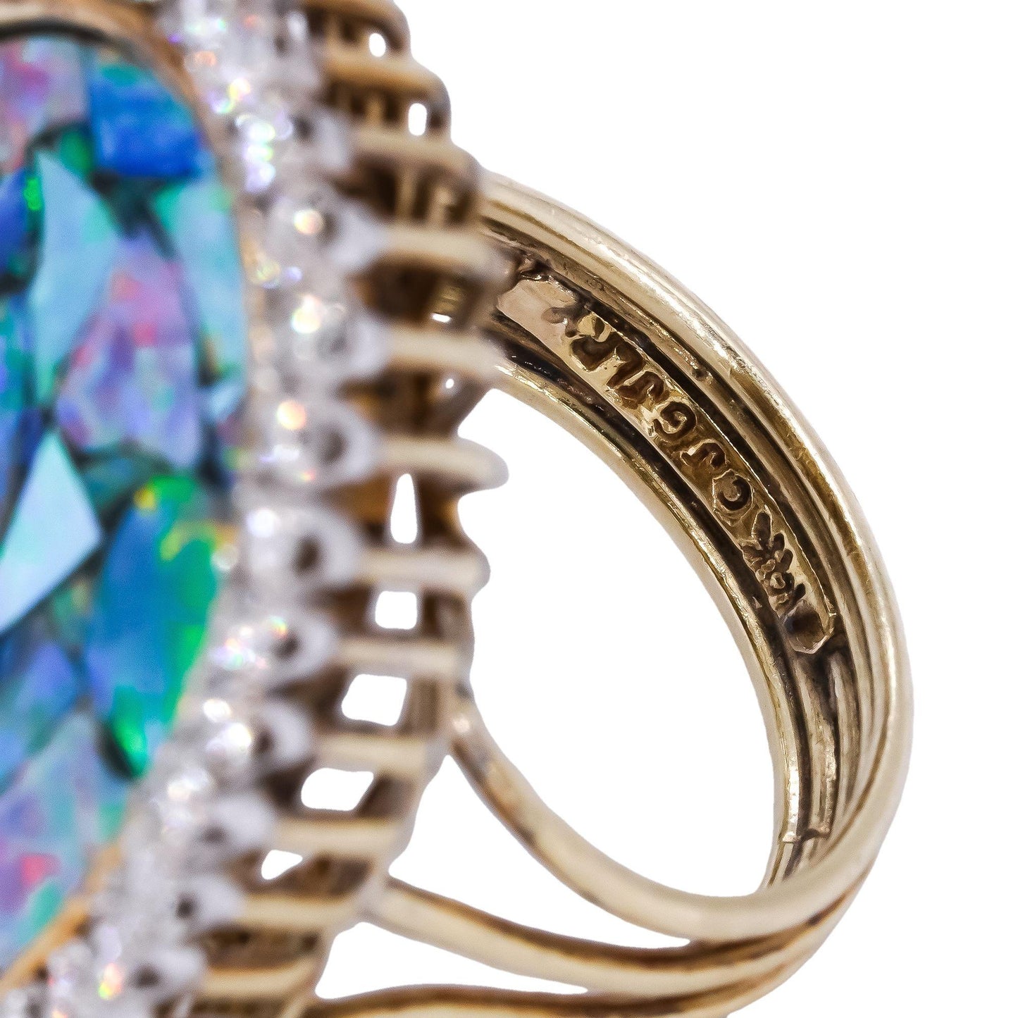 14k White and Yellow Gold 1.50CT VS Diamond and Opal Mosaic Halo Ring size 6.5