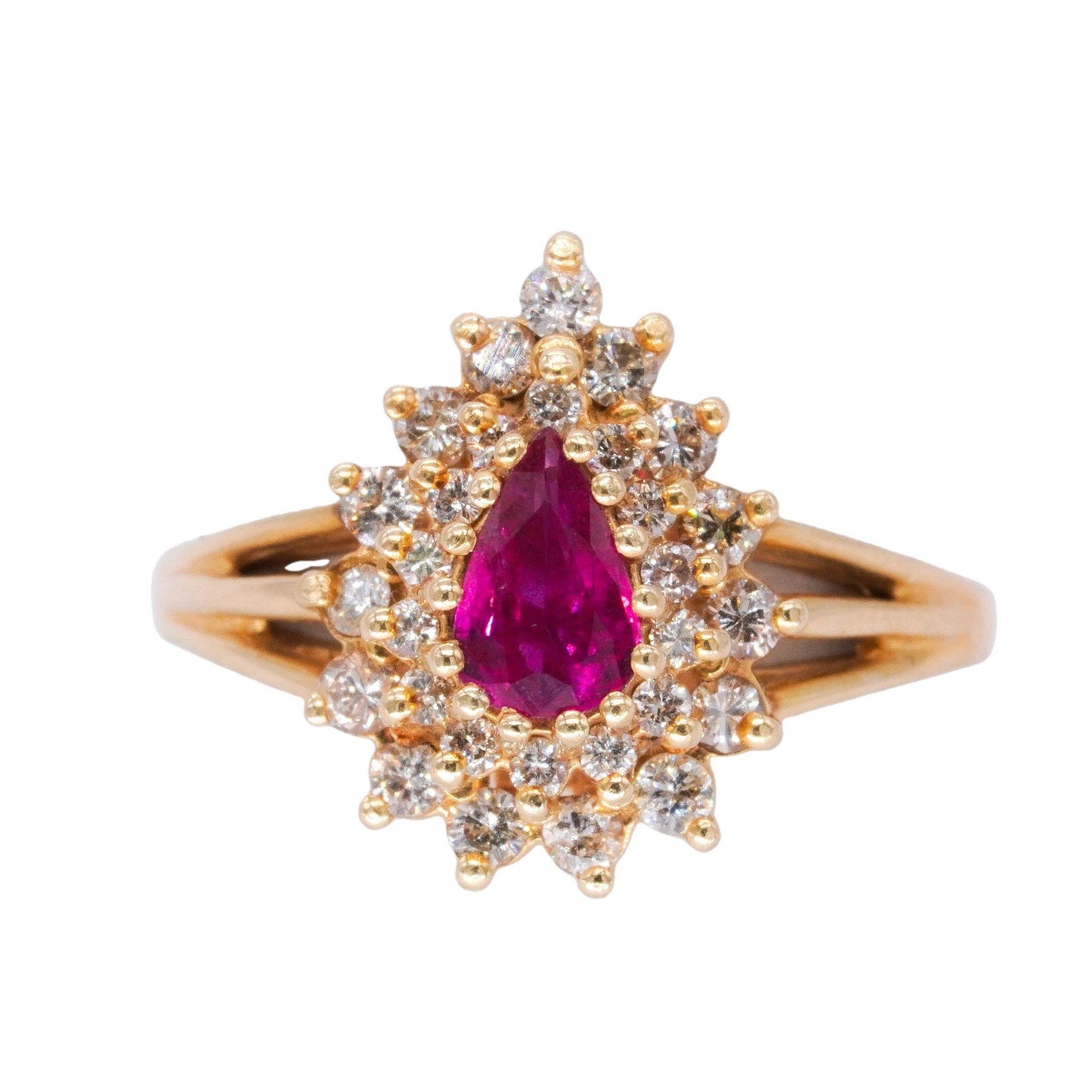 14k Yellow Gold Jewelry 1.20CT Diamond and Ruby Cluster Ring Size 9.5