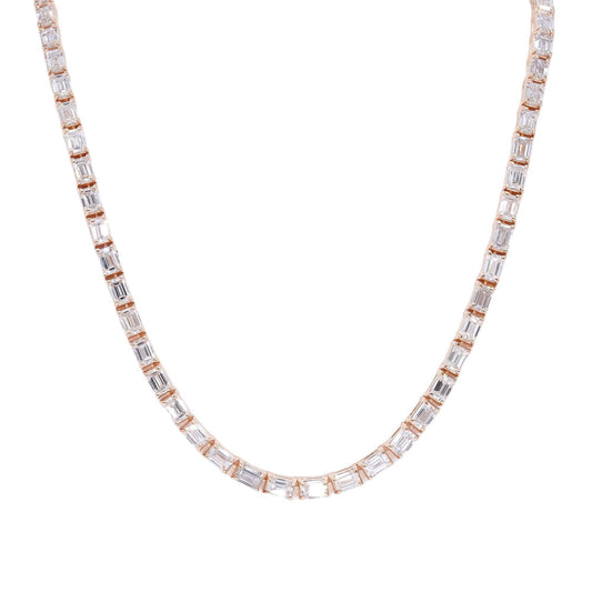 14k Rose Gold 18.19ct Lab Grown Emerald Cut Diamond Tennis Necklace