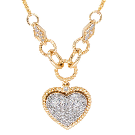 EFFY 14k Yellow and White Gold 1.07CT Diamond Heart Cluster Pendant Necklace