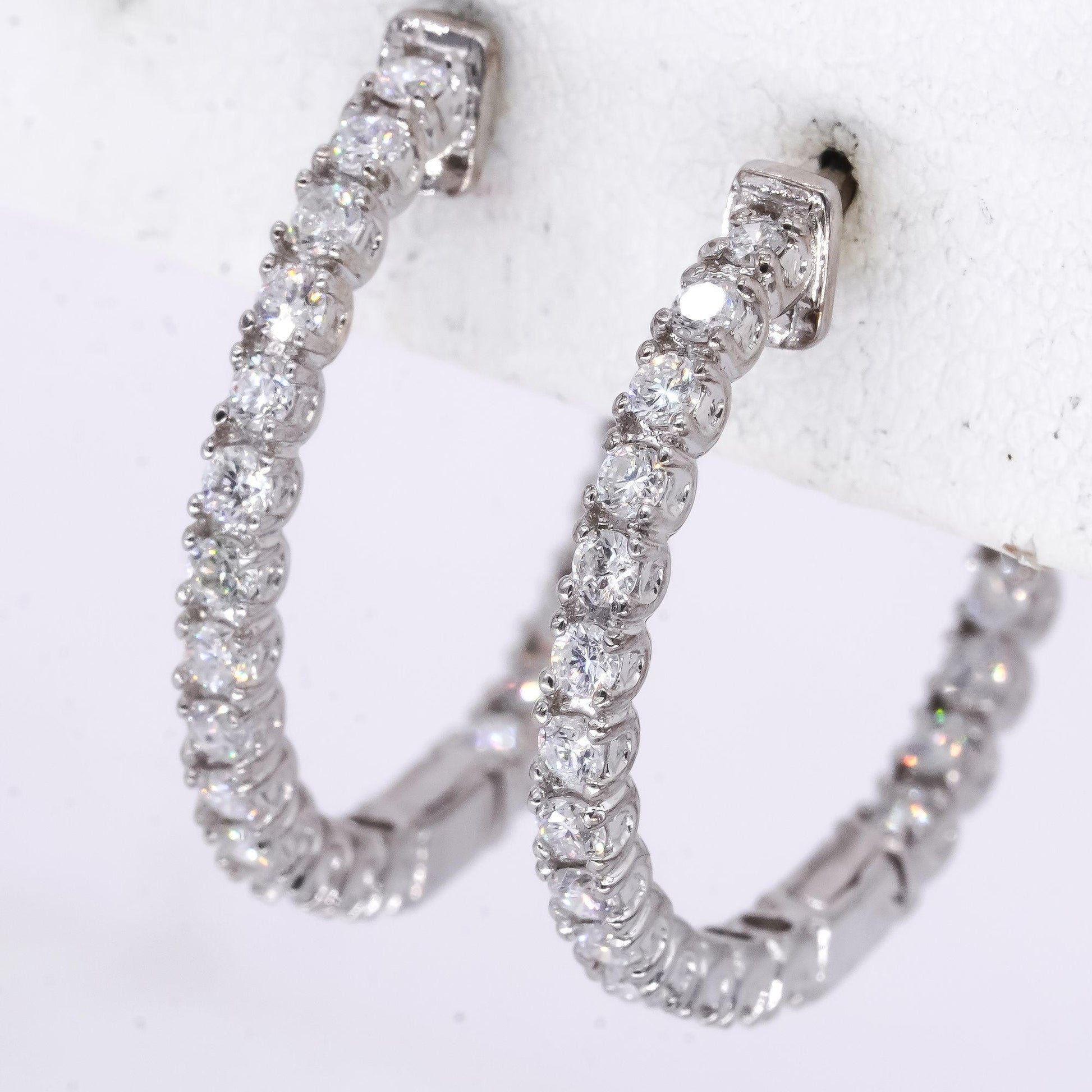 14k White Gold 1.17ct Lab Grown Diamond In & Out Hoop Earrings