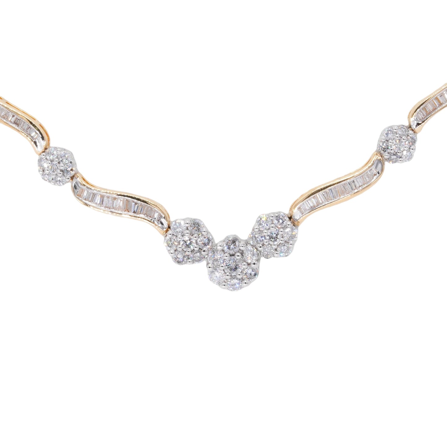 14k White and Yellow Gold 6.0CT Diamond Flower Cluster Formal Necklace