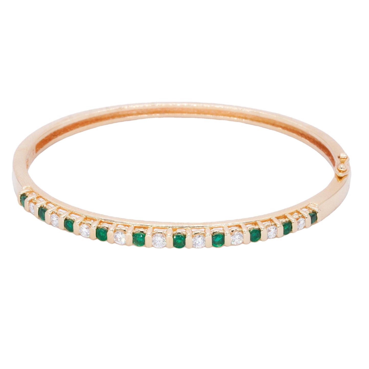 14k Yellow Gold Jewelry 0.98CT VS Diamond and Emerald Bangle Bracelet