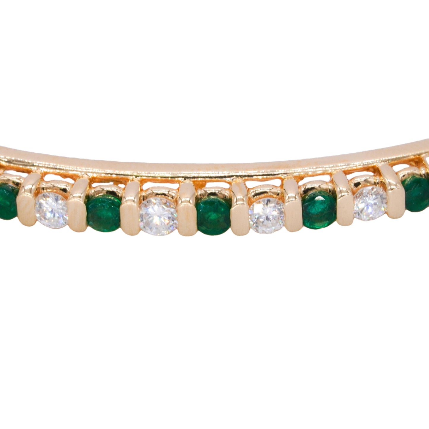 14k Yellow Gold Jewelry 0.98CT VS Diamond and Emerald Bangle Bracelet