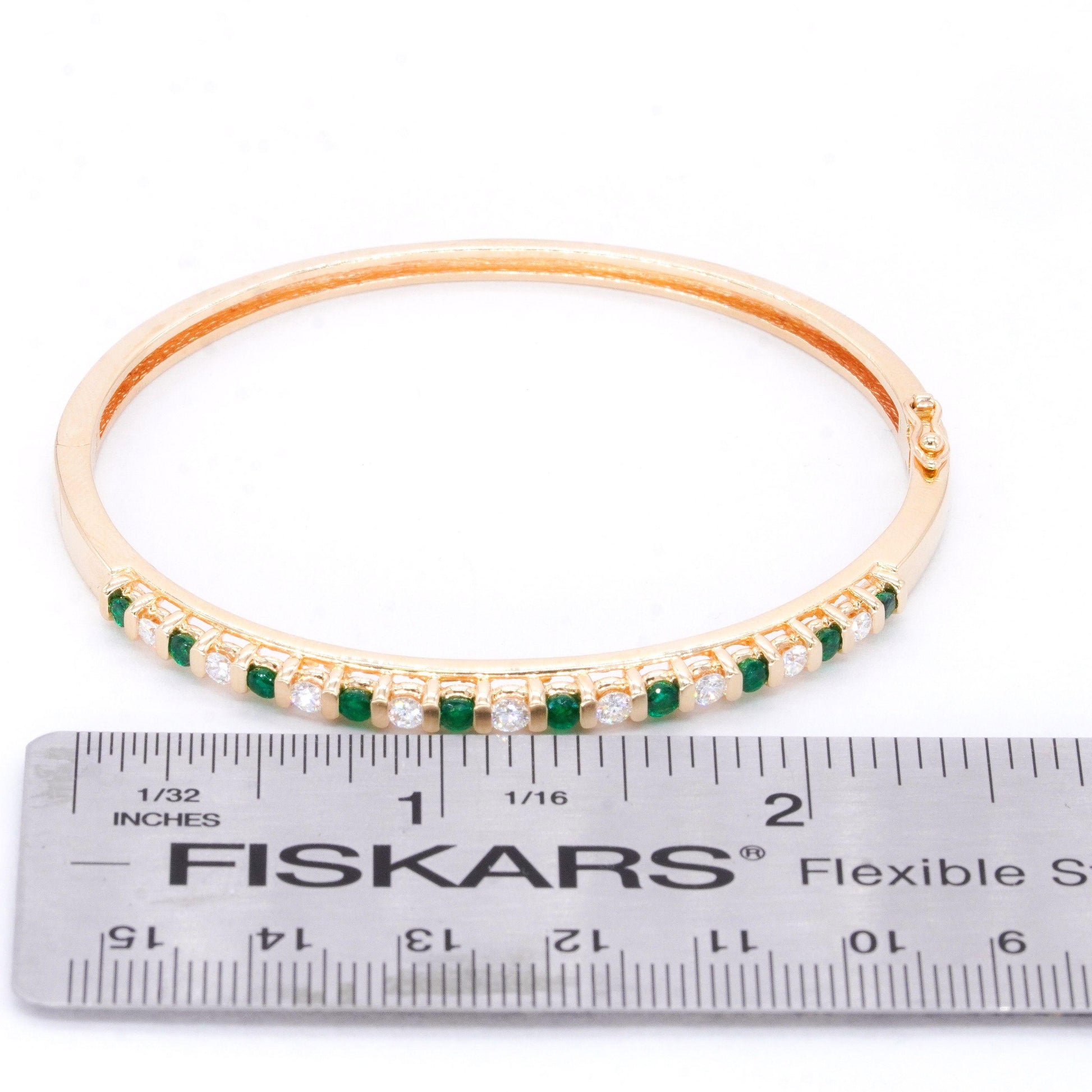 14k Yellow Gold Jewelry 0.98CT VS Diamond and Emerald Bangle Bracelet