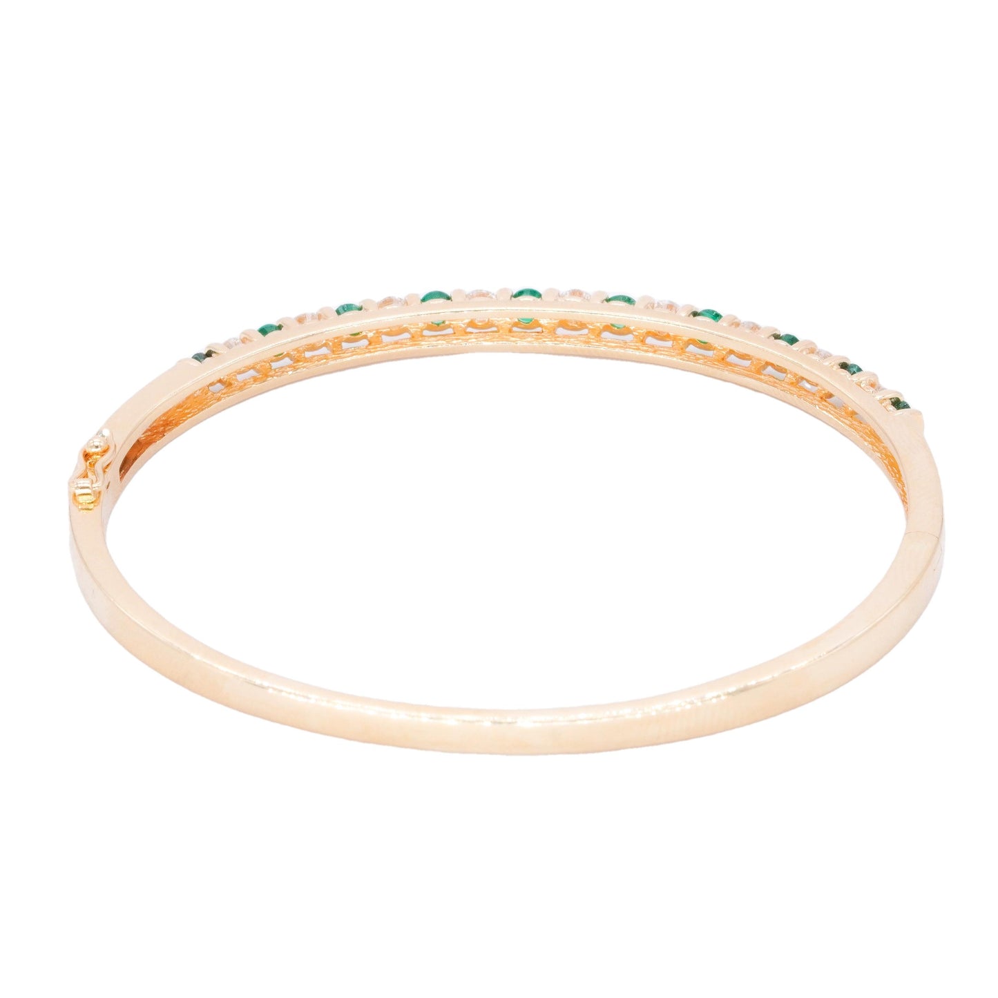 14k Yellow Gold Jewelry 0.98CT VS Diamond and Emerald Bangle Bracelet