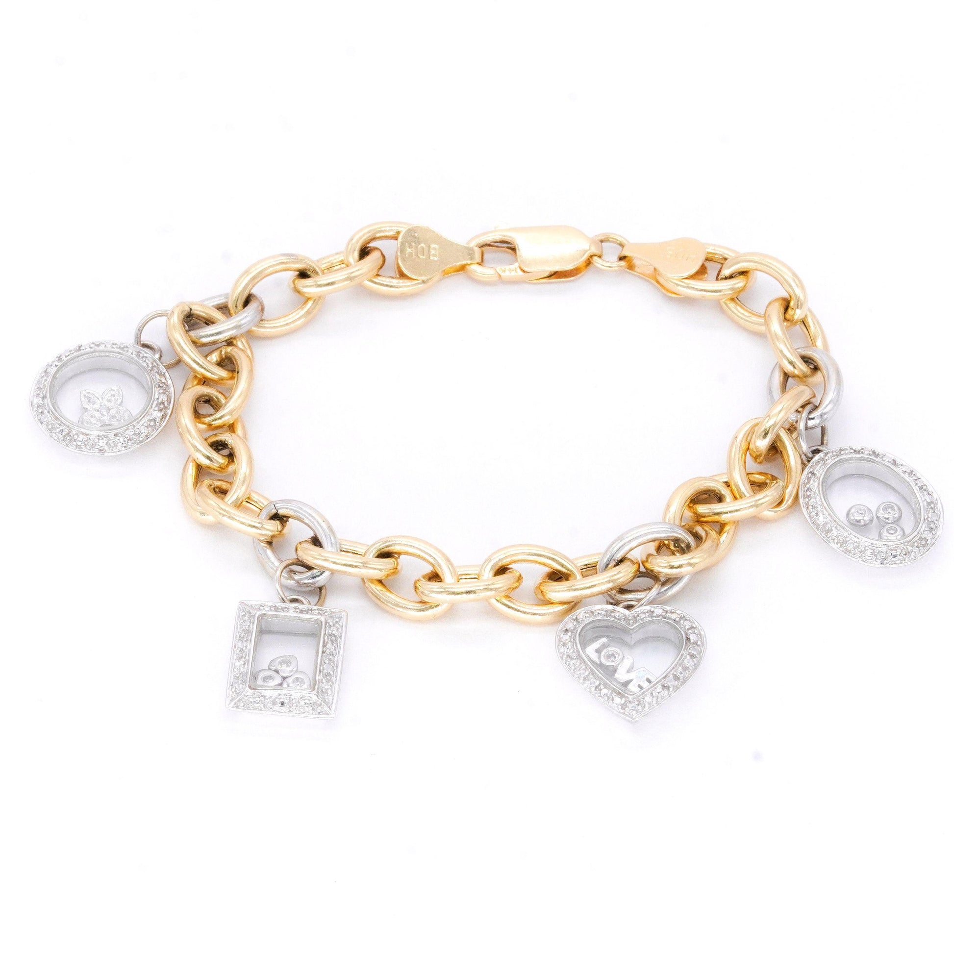 HOUSE OF BANGLES 14k White and Yellow Gold 0.08CT Diamond Charm Bracelet