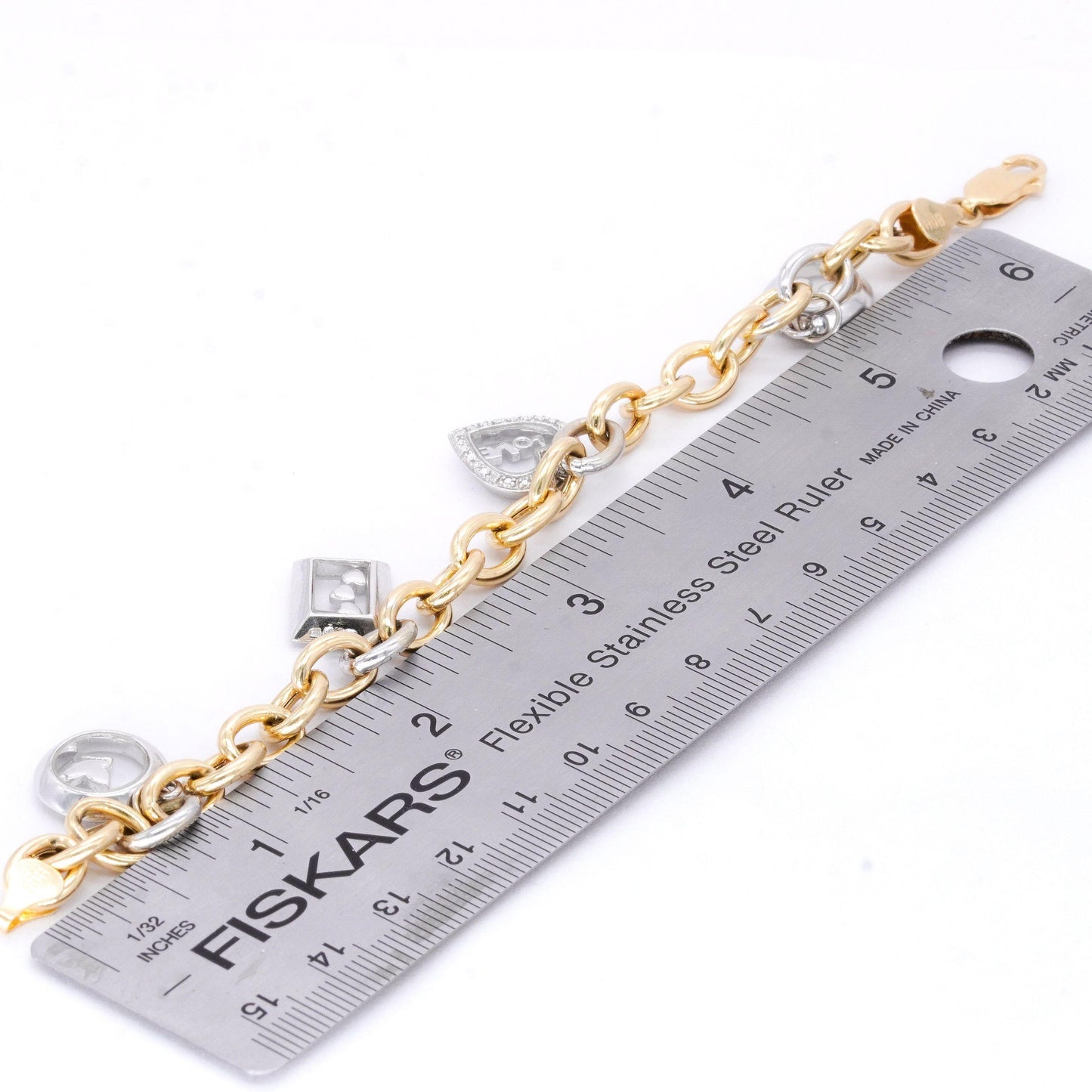 HOUSE OF BANGLES 14k White and Yellow Gold 0.08CT Diamond Charm Bracelet