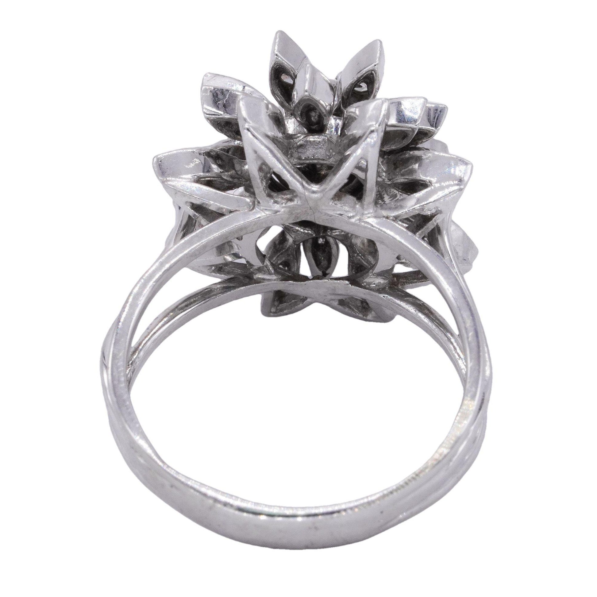 14k White Gold .50CT Diamond Flower Cluster Ring Size 8.5 w/ 0.25CT Center