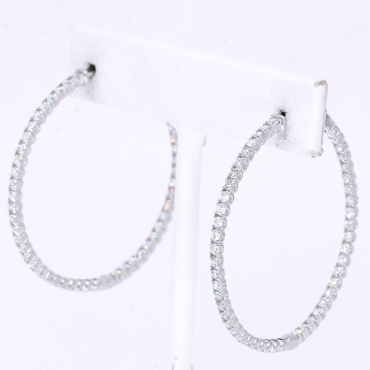 14k White Gold 3.20CT Lab Grown Diamond In & Out Hoop Earrings