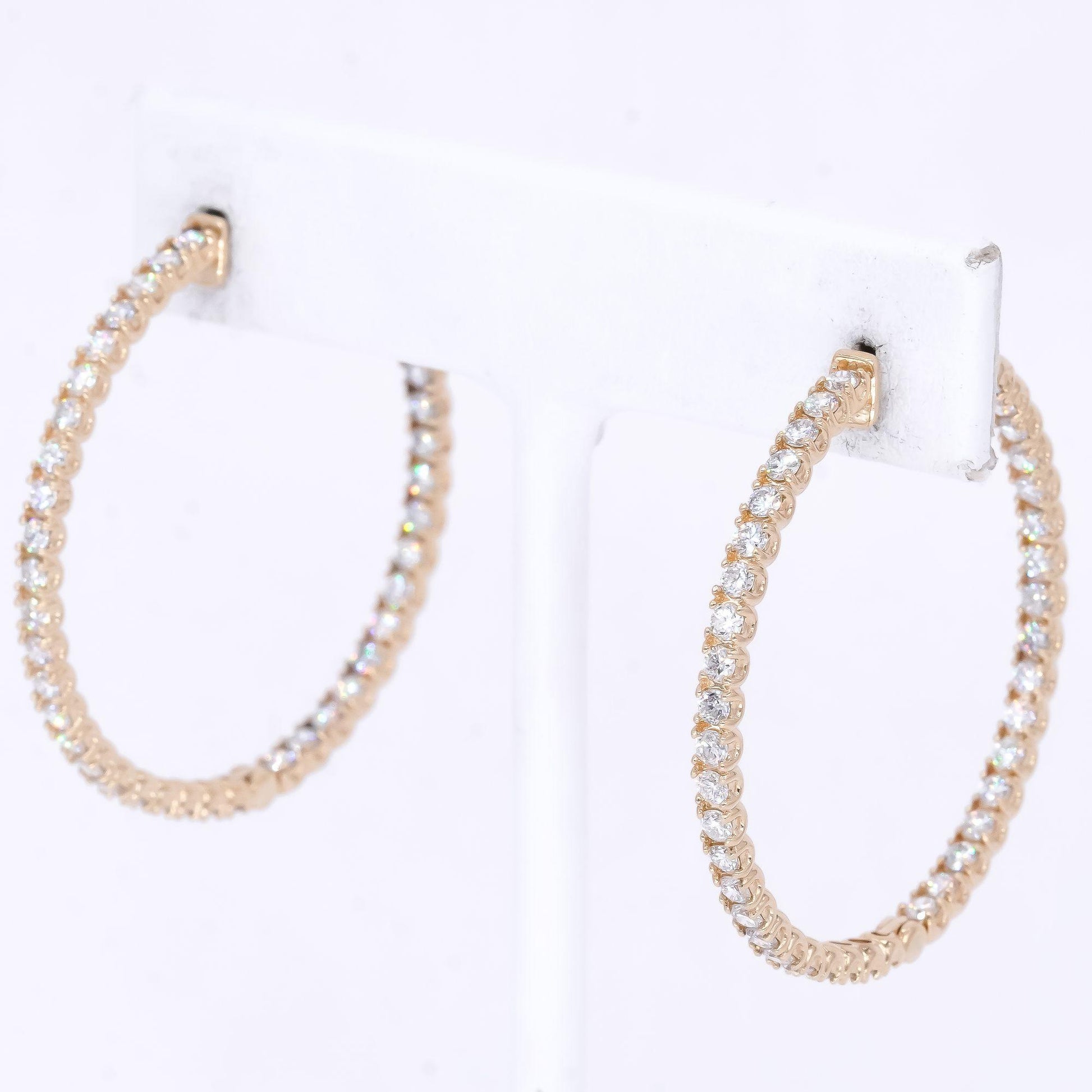 14k Yellow Gold 3.14CT Lab Grown Diamond In & Out Hoop Earrings