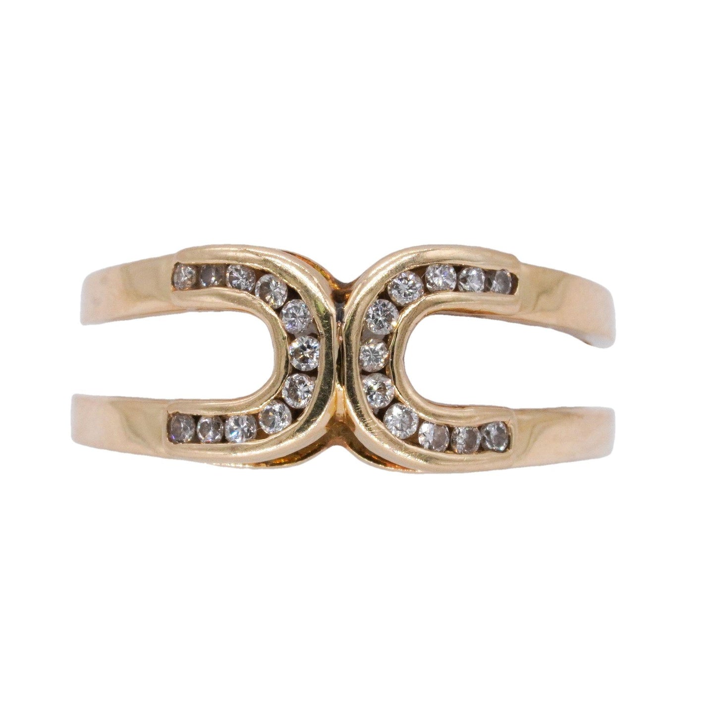 14k Yellow Gold 0.22CT Diamond Double Horse Shoe Ring Size 8