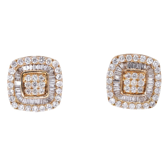 14k Yellow Gold Jewelry 1.05CT Diamond Cluster Stud Earrings