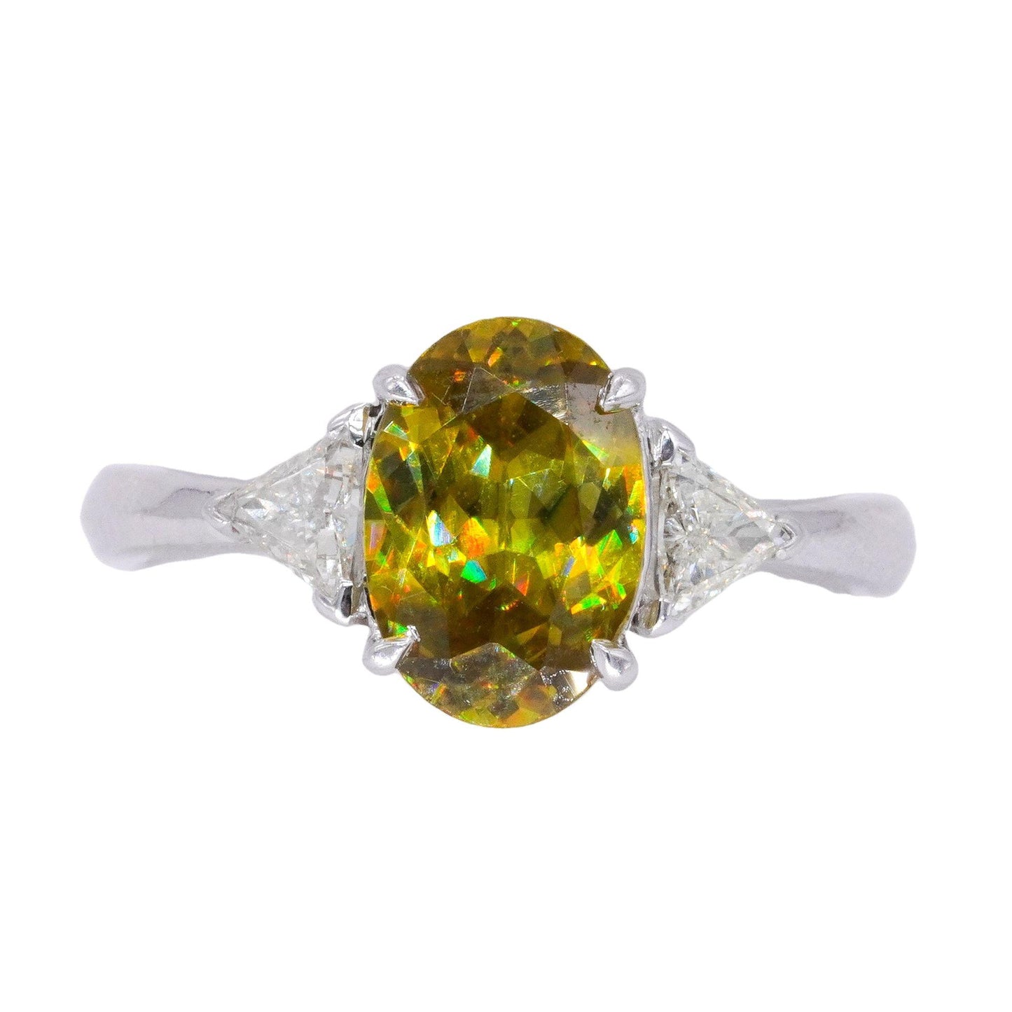 Designer 14k White Gold 1.85CT Diamond and Sphene Ring Size 7