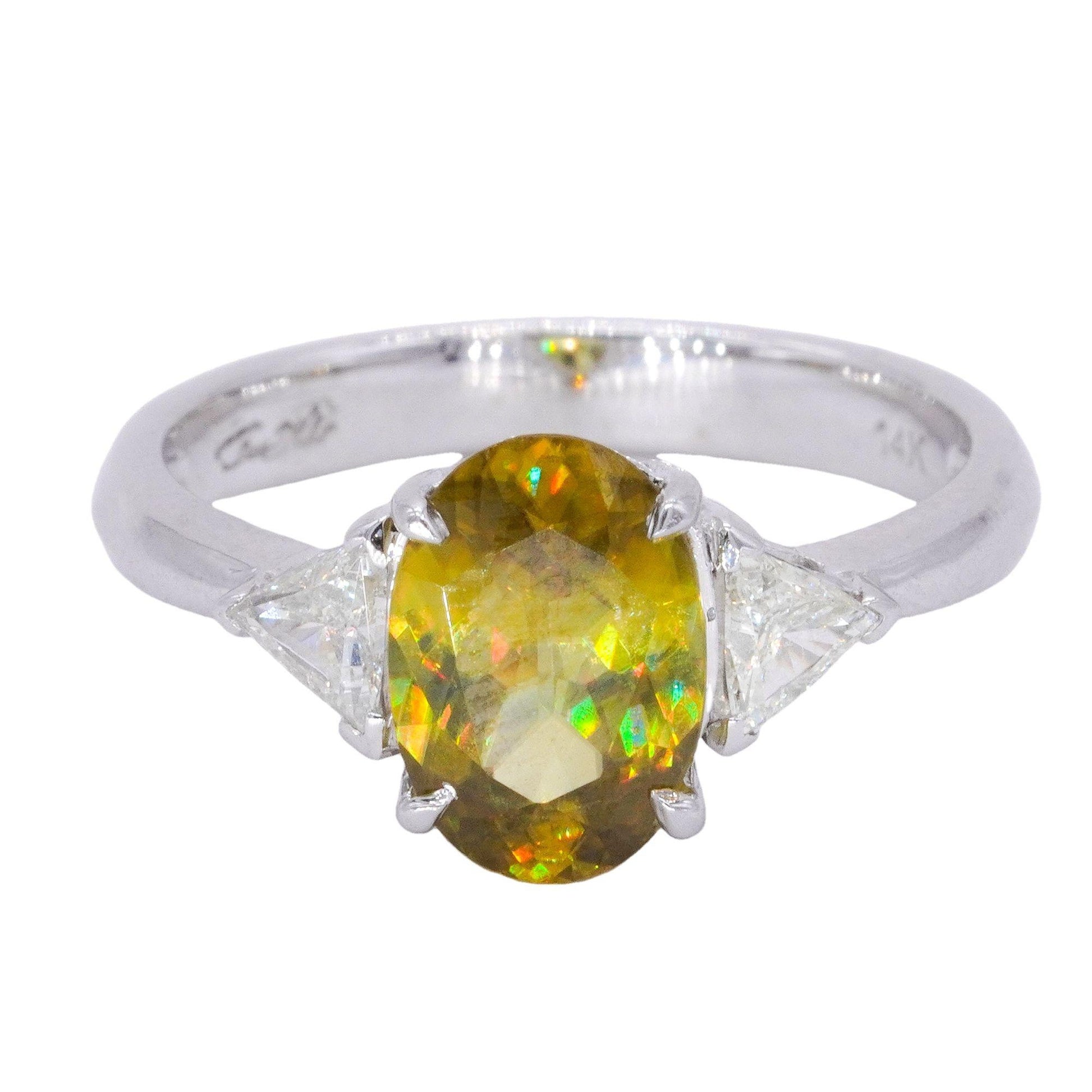 Designer 14k White Gold 1.85CT Diamond and Sphene Ring Size 7