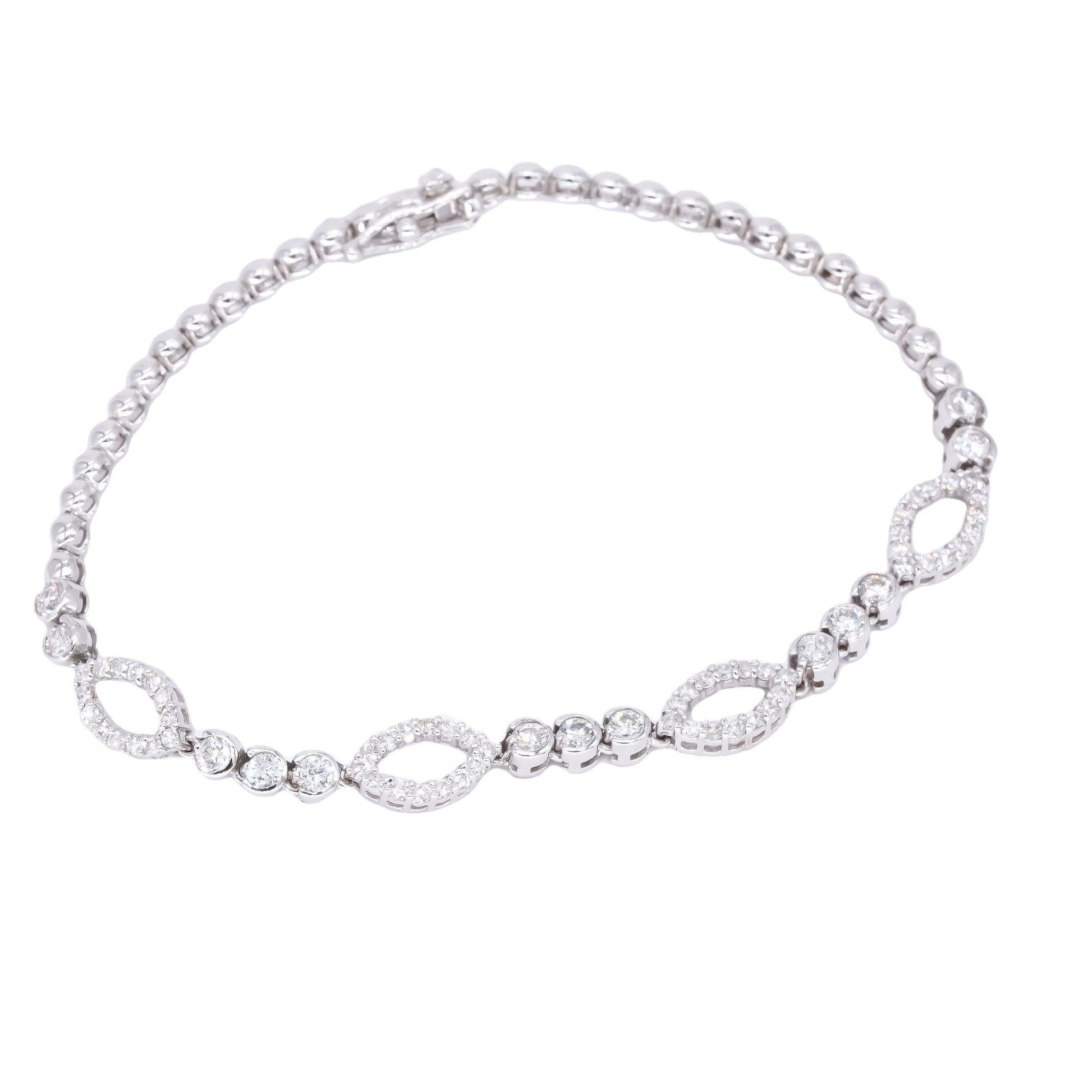 18k White Gold Jewelry 1.80CT Diamond Fancy Link Tennis Bracelet