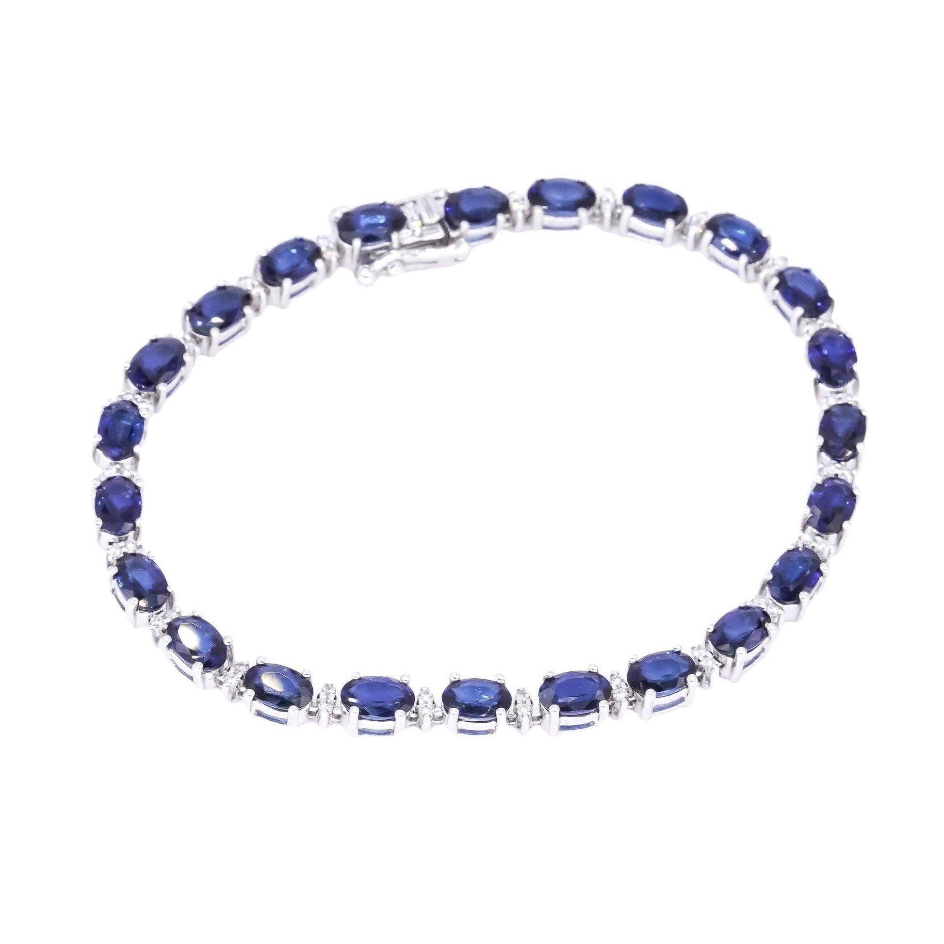 18k White Gold Jewelry 13.35CT Diamond & Blue Sapphire Tennis Bracelet