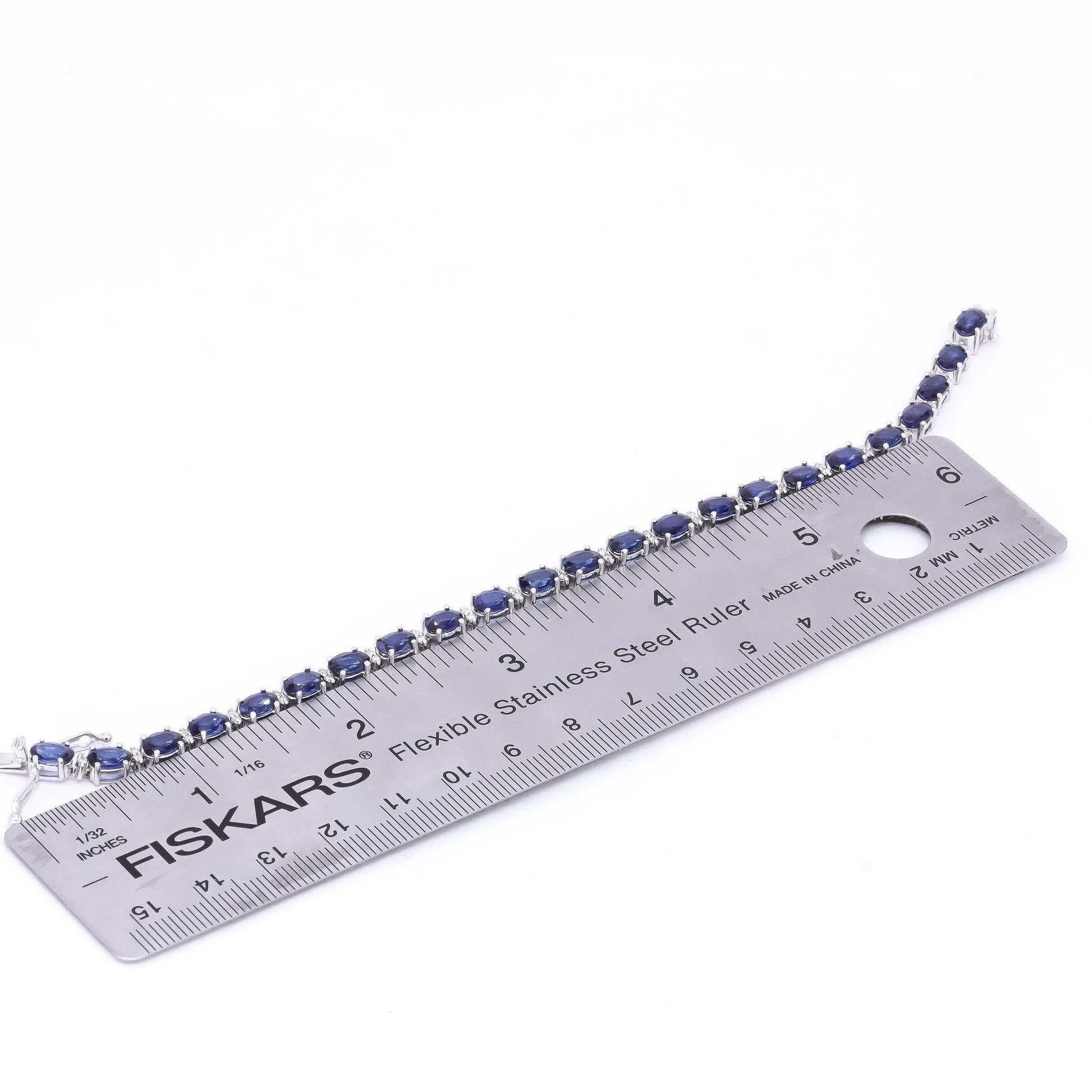 18k White Gold Jewelry 13.35CT Diamond & Blue Sapphire Tennis Bracelet