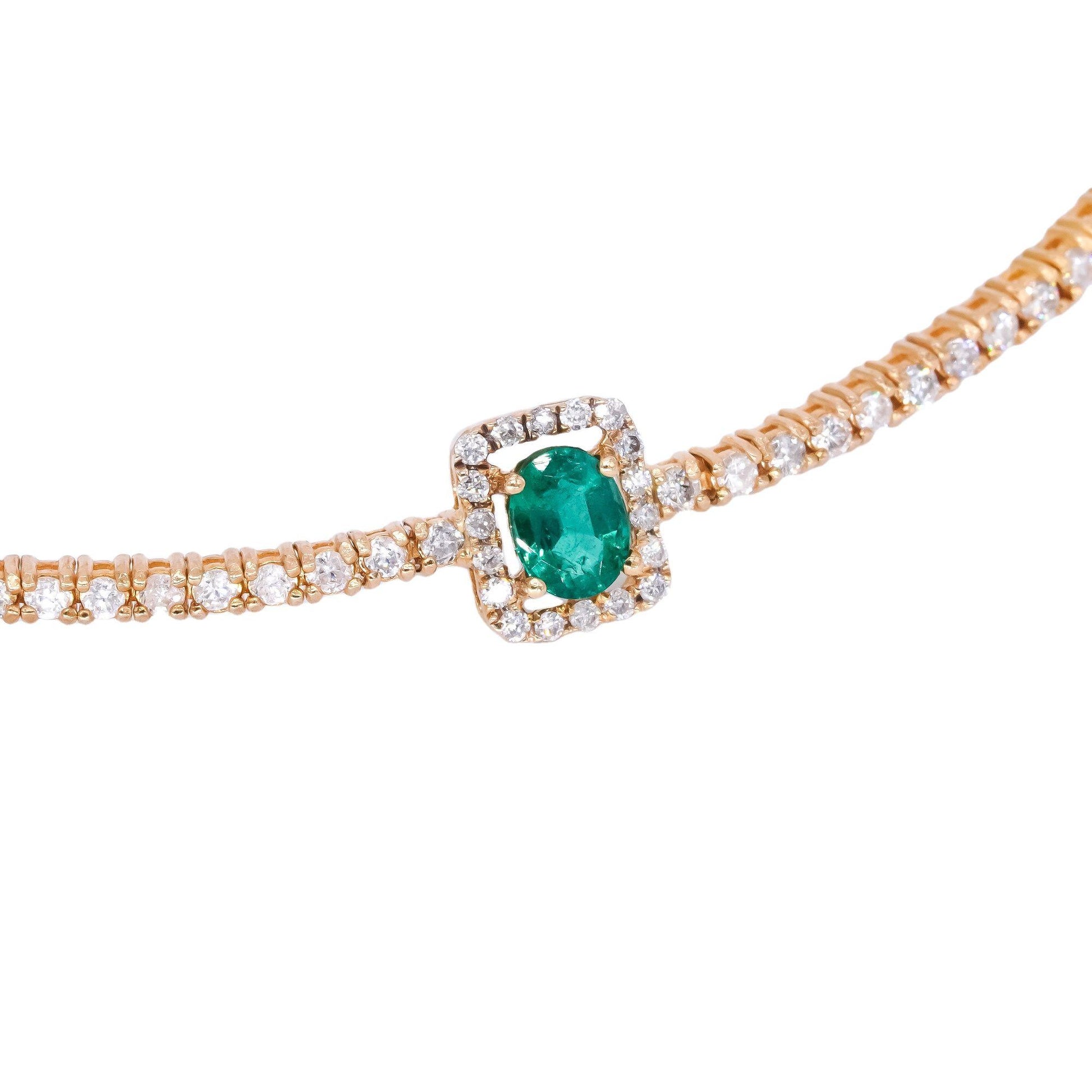 14k Yellow Gold 4.70CT Diamond & Emerald Fancy Tennis Bracelet