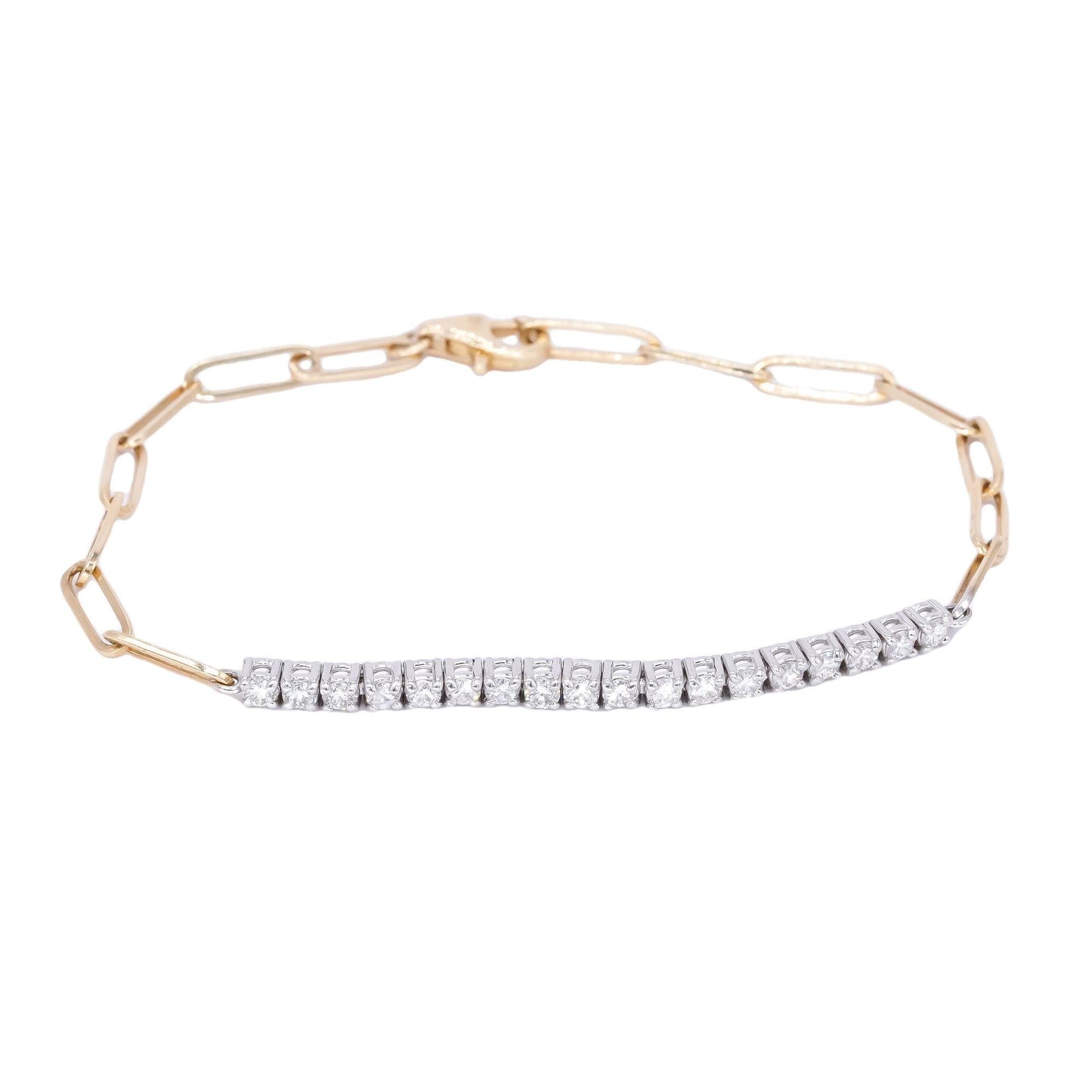 14k White & Yellow Gold 0.50CT Diamond Paperclip Link Bracelet